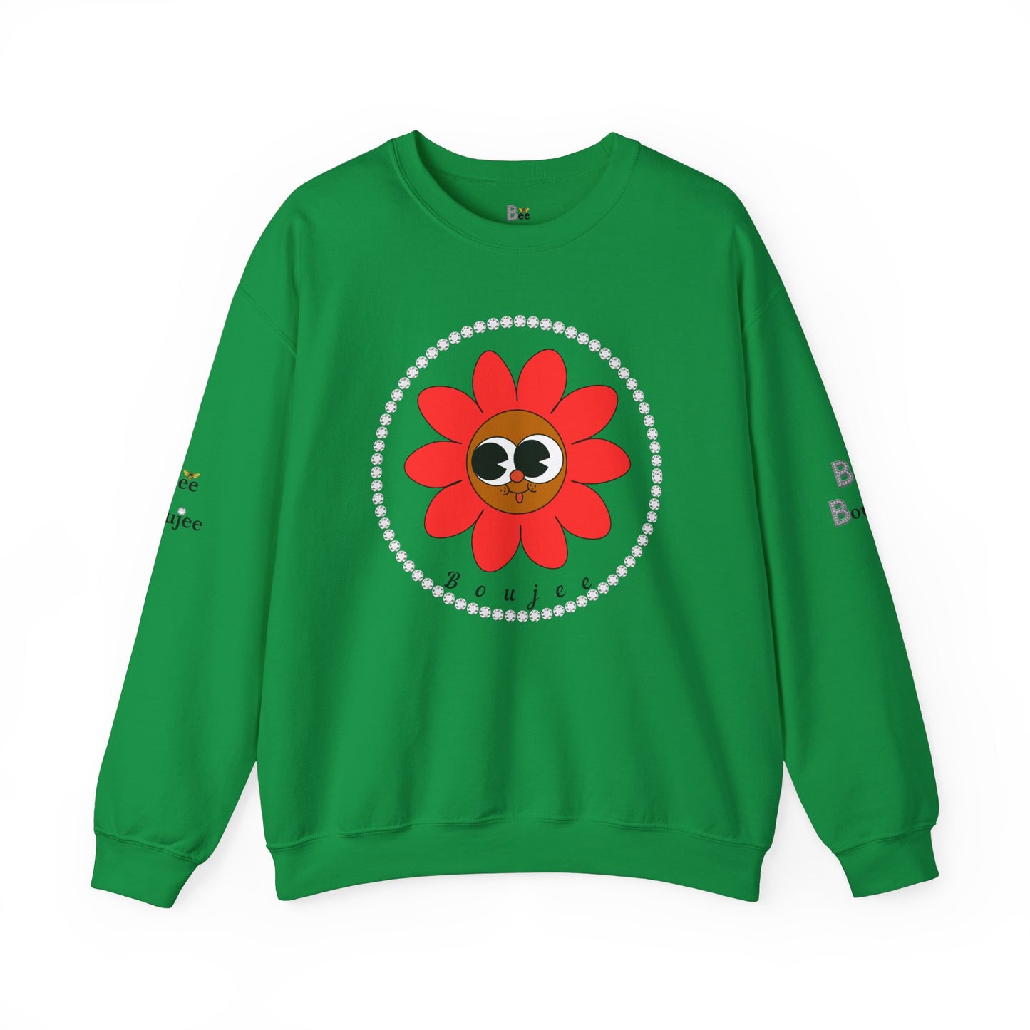 Boujee Flower Smiley Face Red Brown Wide-Eyed - Heavy Blend™ Light Colors Crewneck Sweatshirt