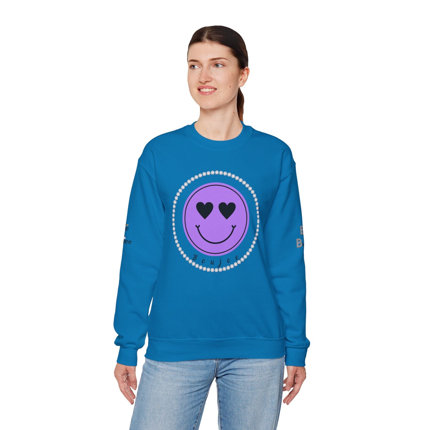 Boujee Smiley Face Purple Heart Eyes - Heavy Blend™ Light Colors Crewneck Sweatshirt