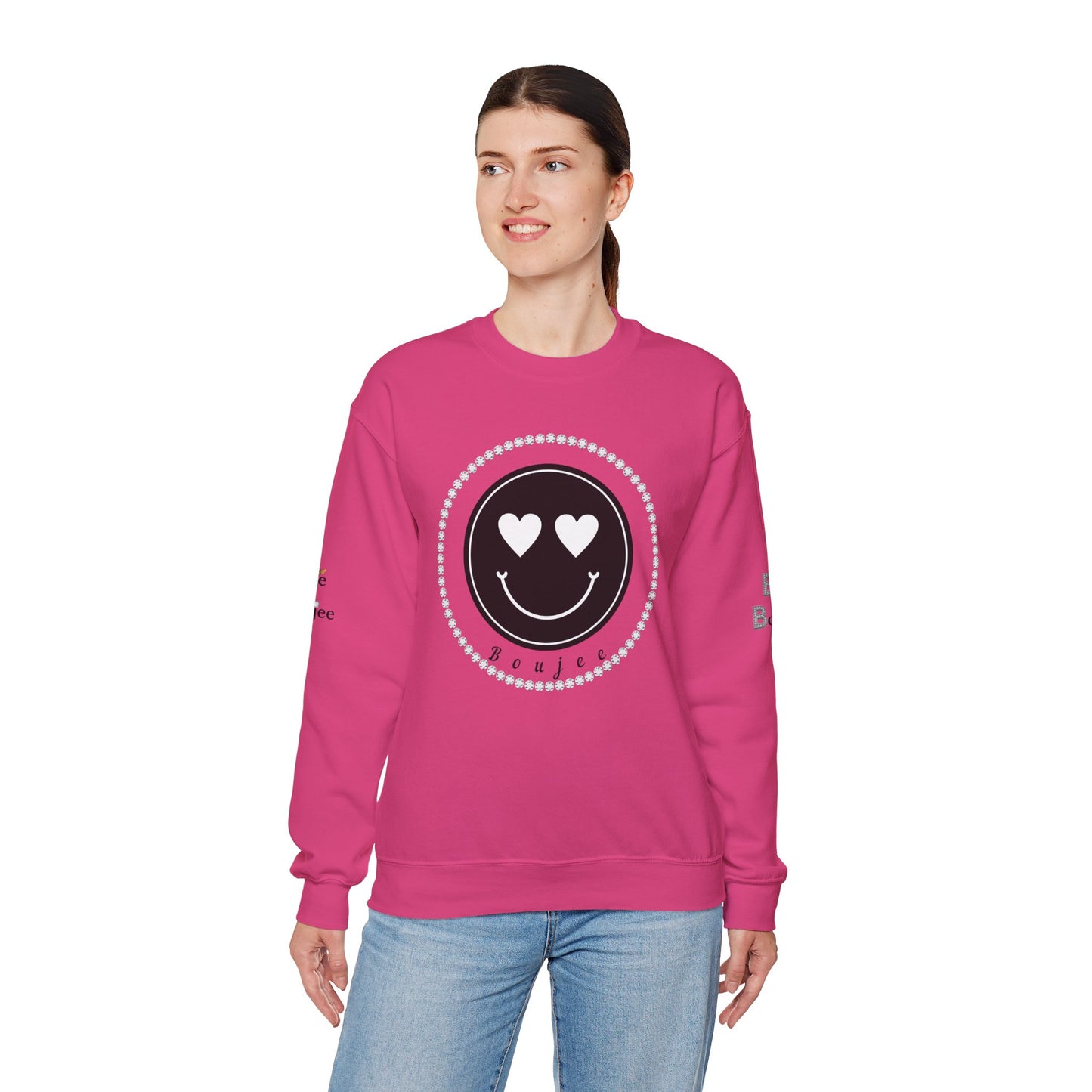 Boujee Smiley Face Heart Eyes Black - Heavy Blend™ Light Colors Crewneck Sweatshirt