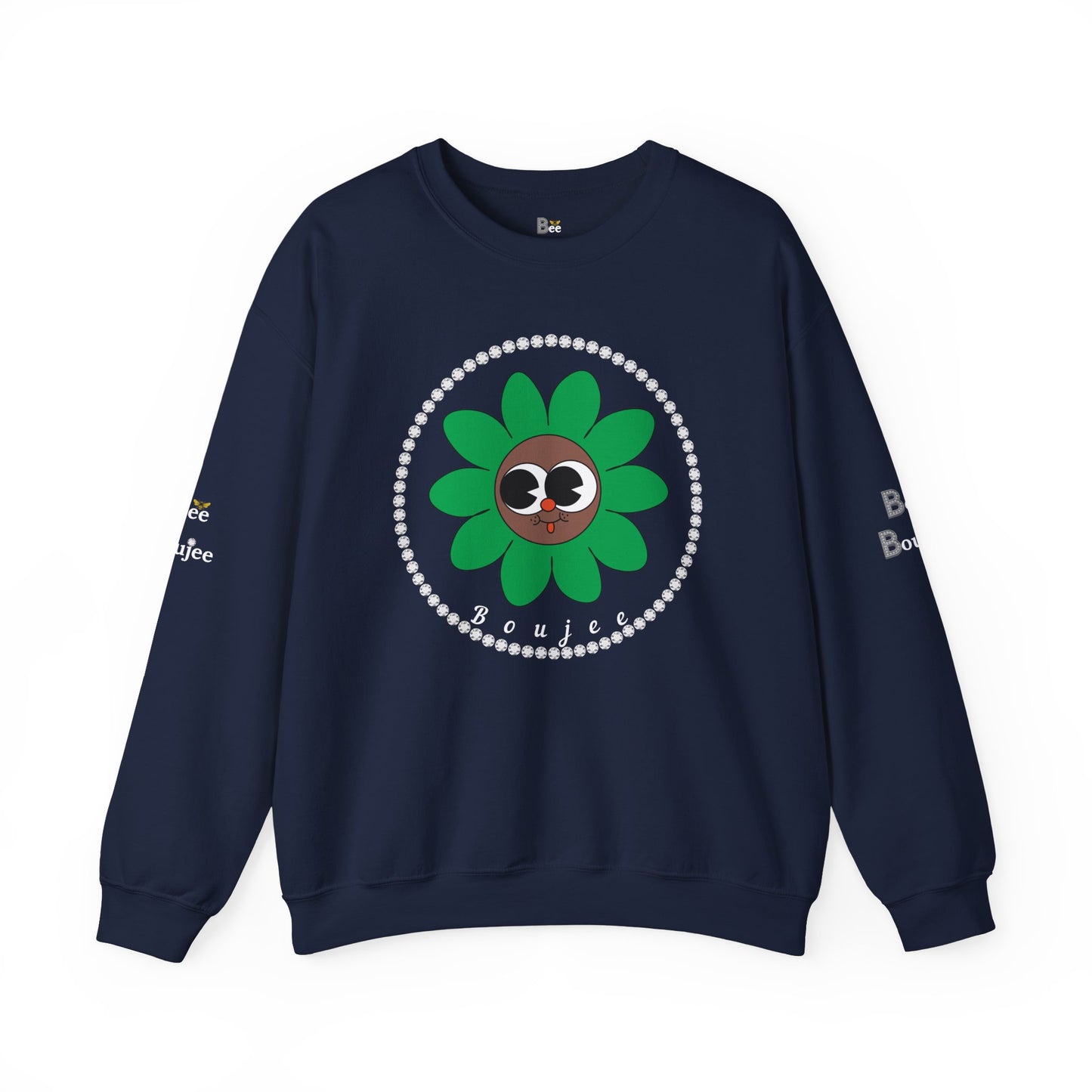 Boujee Flower Smiley Face Green Brown Wide-Eyed - Heavy Blend™ Dark Colors Crewneck Sweatshirt
