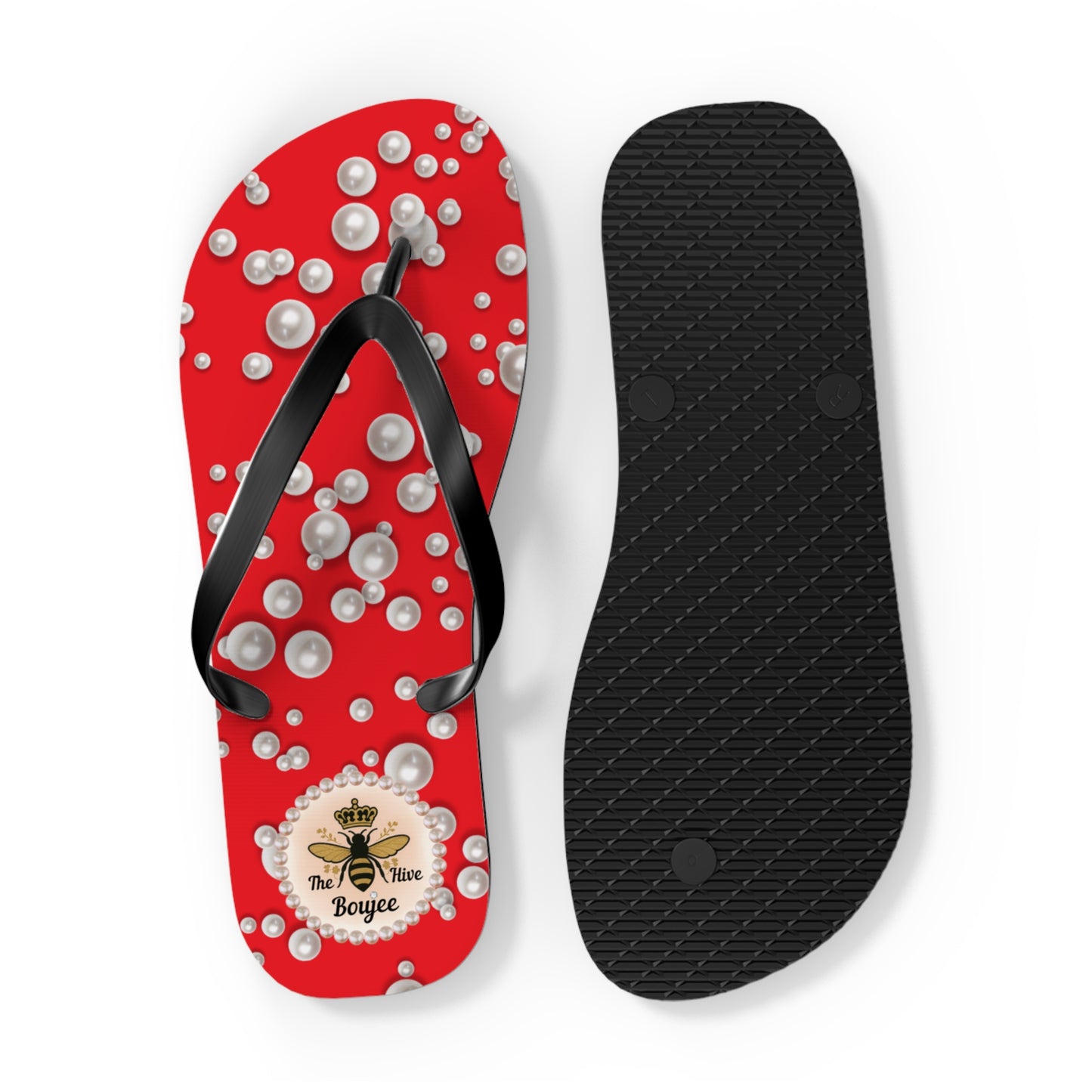 The Boujee Hive Flip Flops - RED in Sea of Pearls - EXTRA LARGE