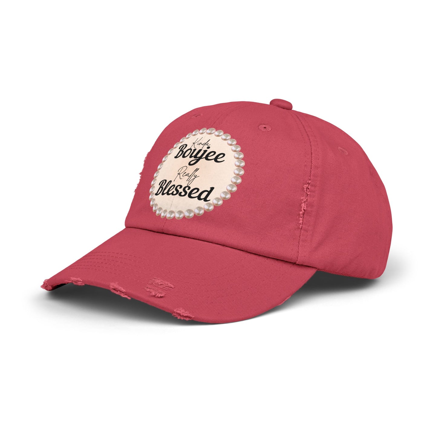 Kinda Boujee Really Blessed Distressed Pearl-Emblem Cap