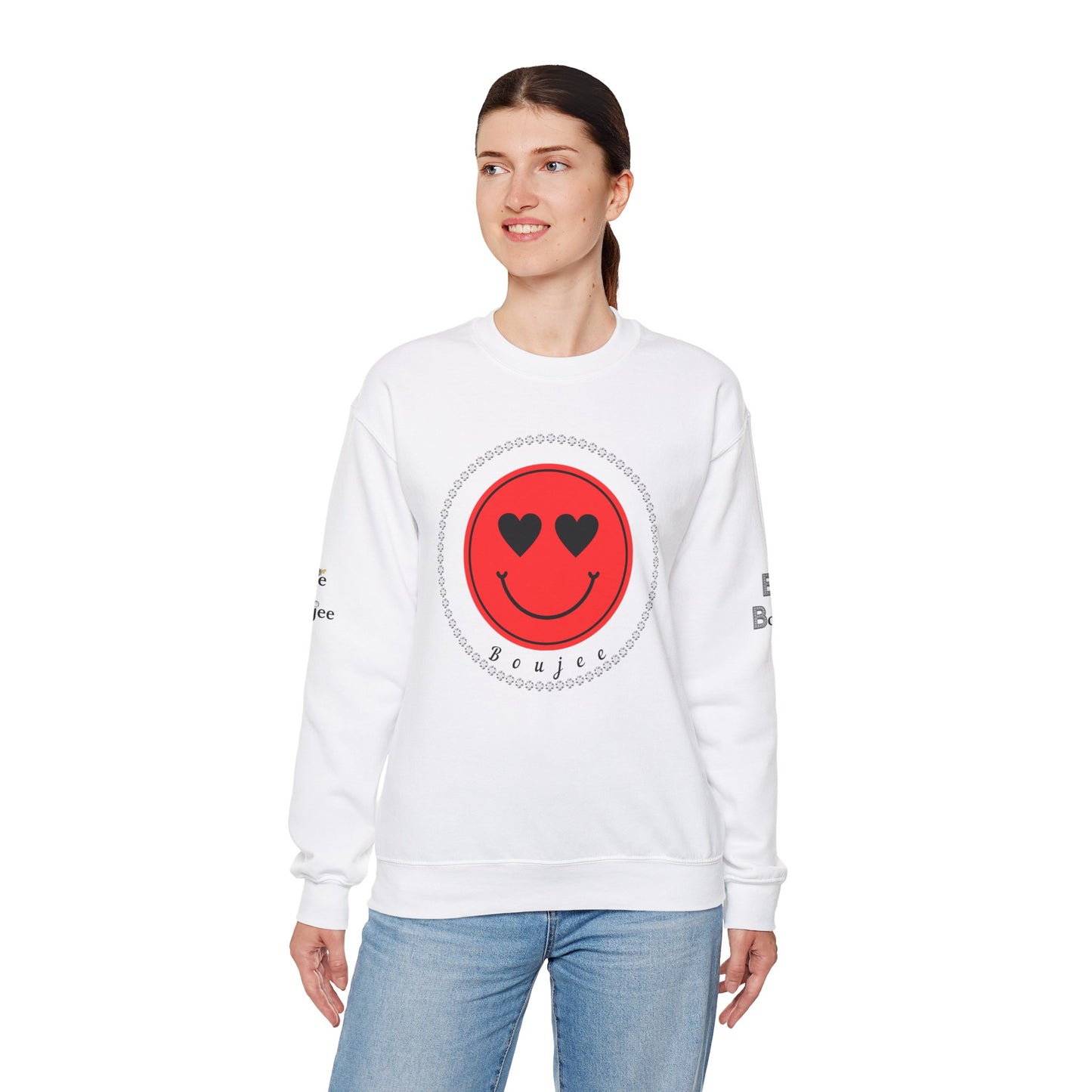 Boujee Smiley Face Heart Eyes Red - Heavy Blend™ Light Colors Crewneck Sweatshirt