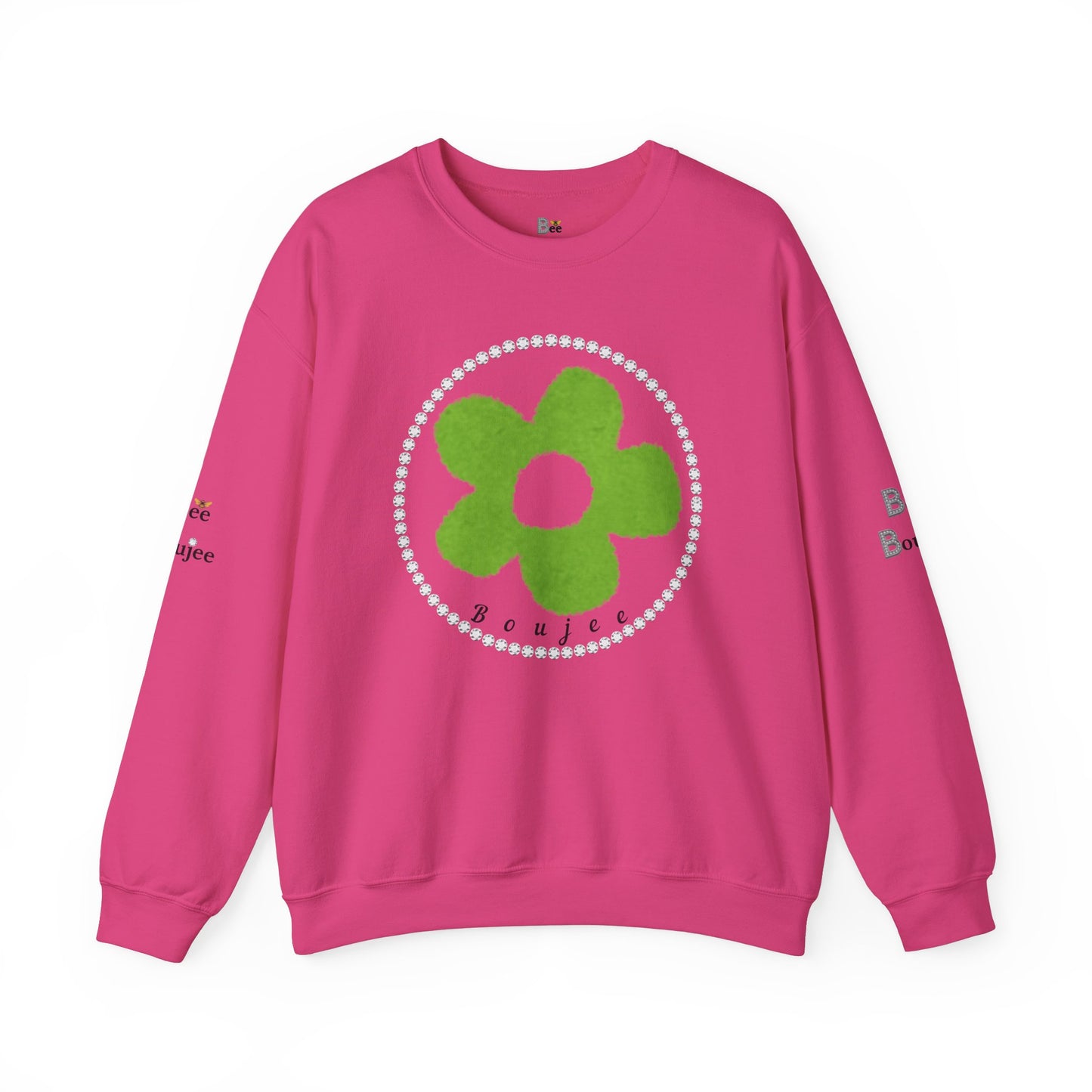 Boujee Fuzzy Green Flower - Heavy Blend™ Light Colors Crewneck Sweatshirt