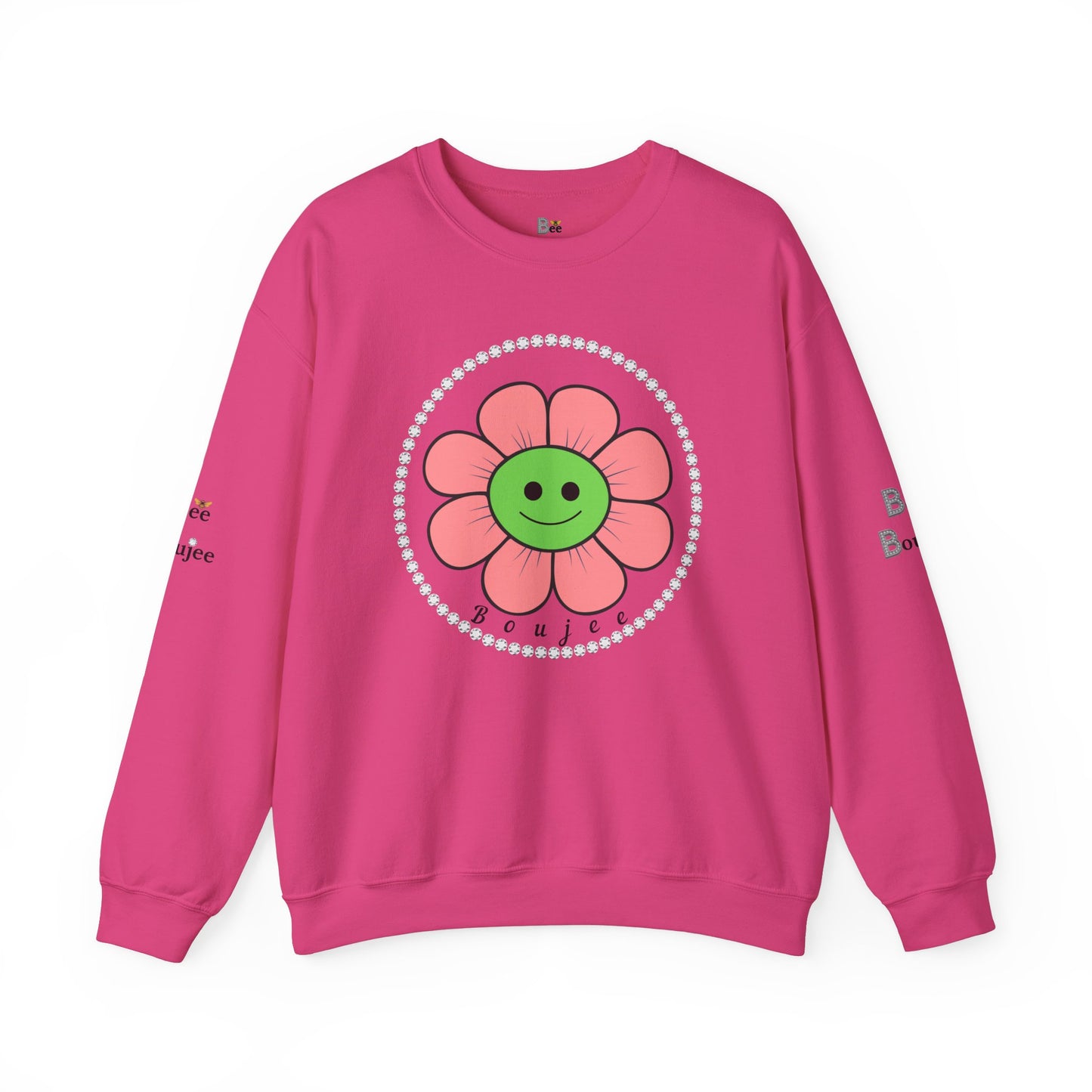 Boujee Flower Smiley Face Pink Green - Heavy Blend™ Light Colors Crewneck Sweatshirt