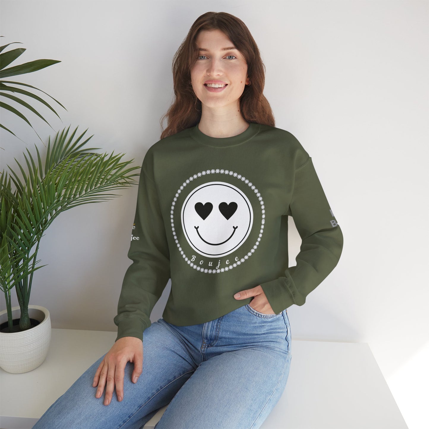 Boujee Smiley Face White Heart Eyes - Heavy Blend™ Dark Colors Crewneck Sweatshirt