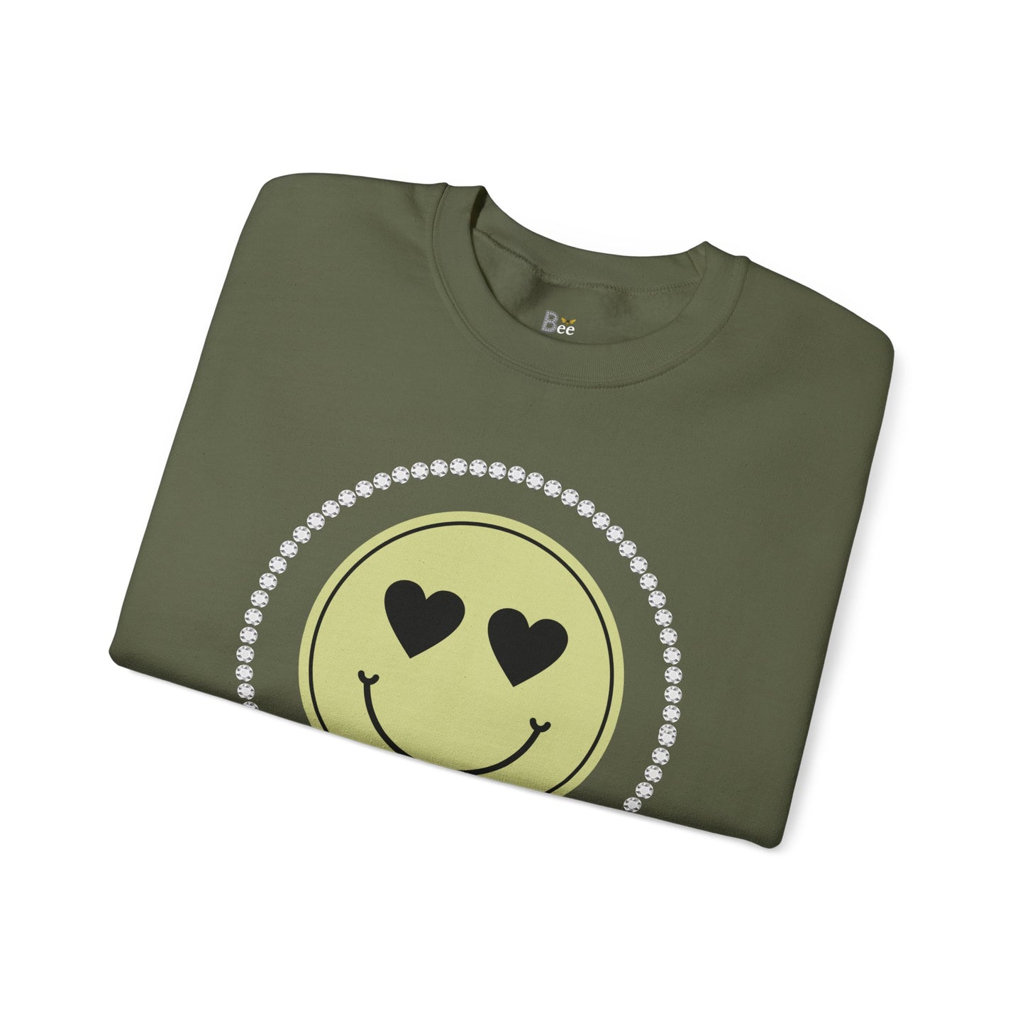 Boujee Smiley Face Beige Heart Eyes - Heavy Blend™ Dark Colors Crewneck Sweatshirt