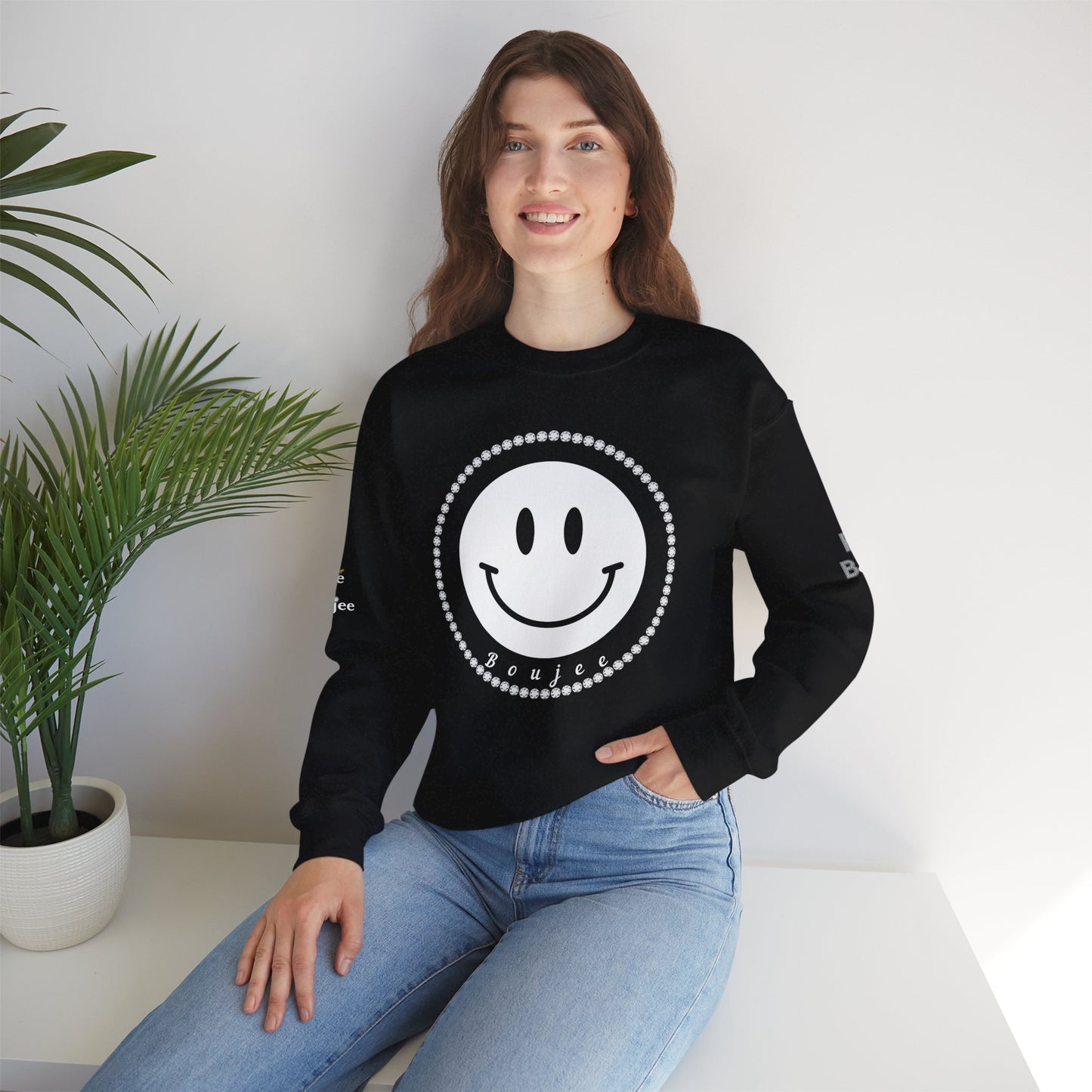 Boujee Smiley Face White - Heavy Blend™ Dark Colors Crewneck Sweatshirt