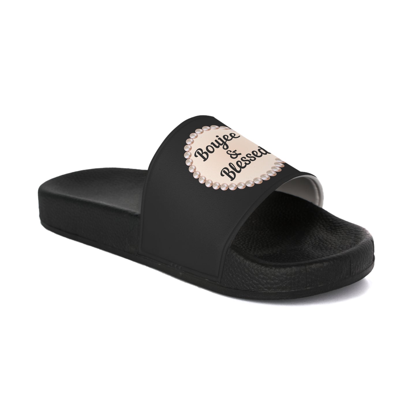 Boujee & Blessed Pearl-Emblem Women’s Slides Sandals