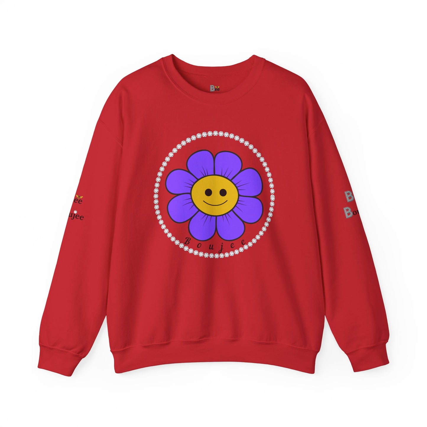 Boujee Flower Smiley Face Purple Gold - Heavy Blend™ Light Colors Crewneck Sweatshirt