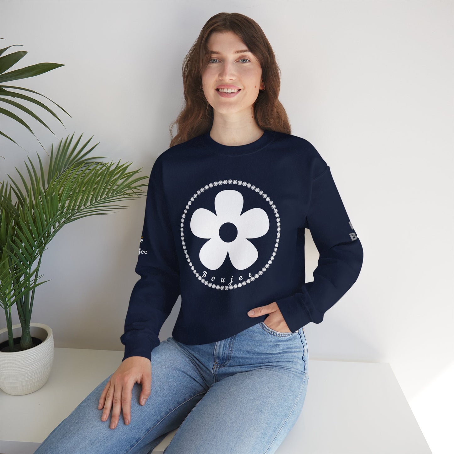 Boujee Flower White - Heavy Blend™ Dark Colors Crewneck Sweatshirt