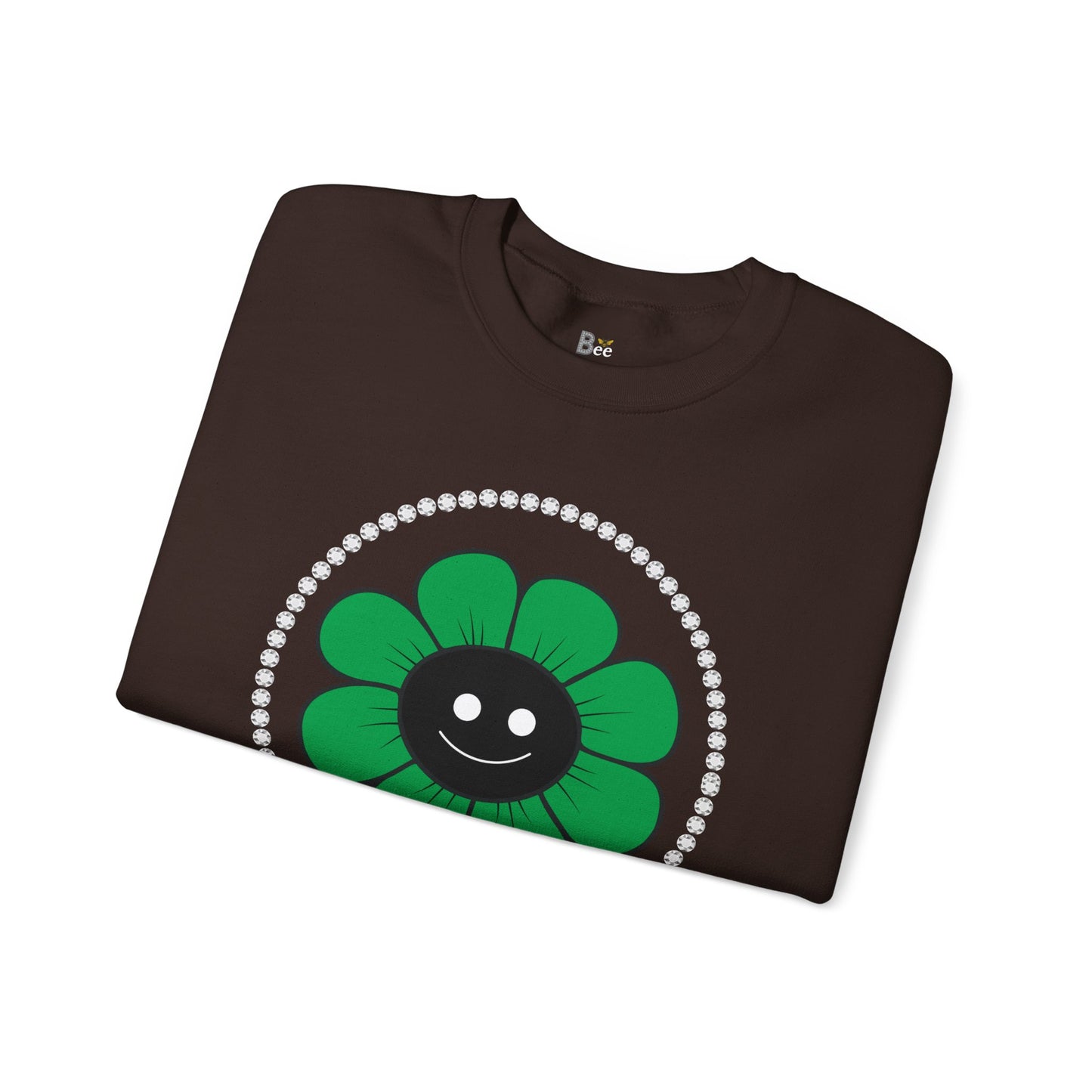 Boujee Flower Smiley Face Green Black - Heavy Blend™ Dark Colors Crewneck Sweatshirt