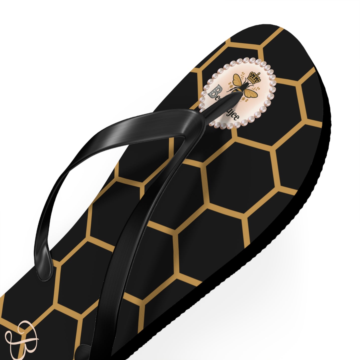 Bee Boujee Golden Honeycomb Flip-Flops (Black & Gold) - LARGE