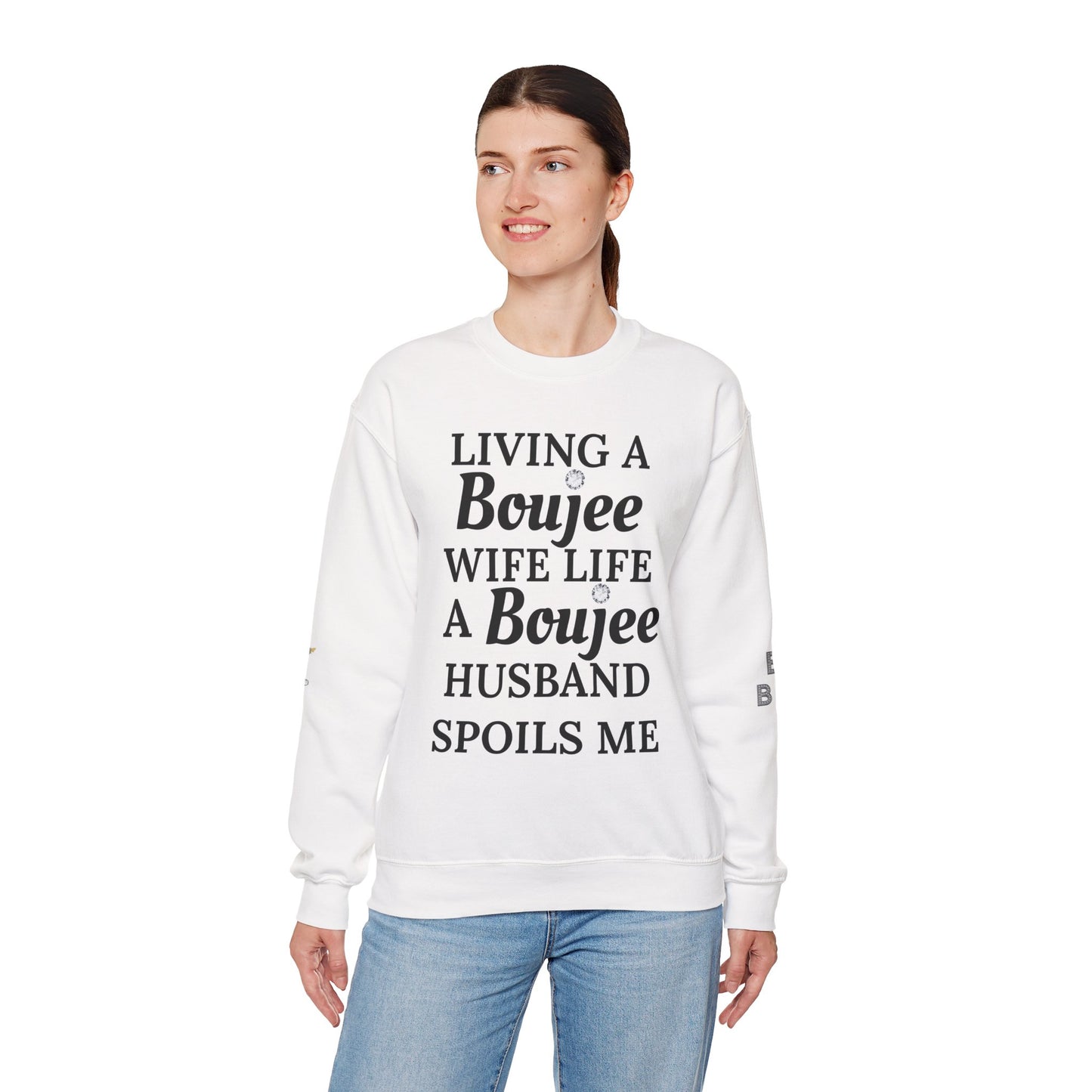 Living a Boujee Wife Life A Boujee Husband Spoils Me - Heavy Blend™ Light Colors Crewneck Sweatshirt