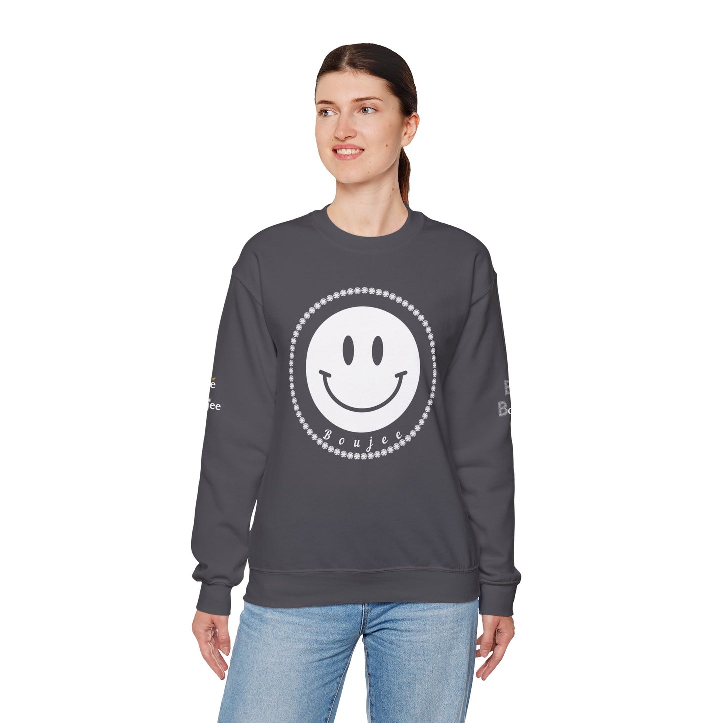 Boujee Smiley Face White - Heavy Blend™ Dark Colors Crewneck Sweatshirt