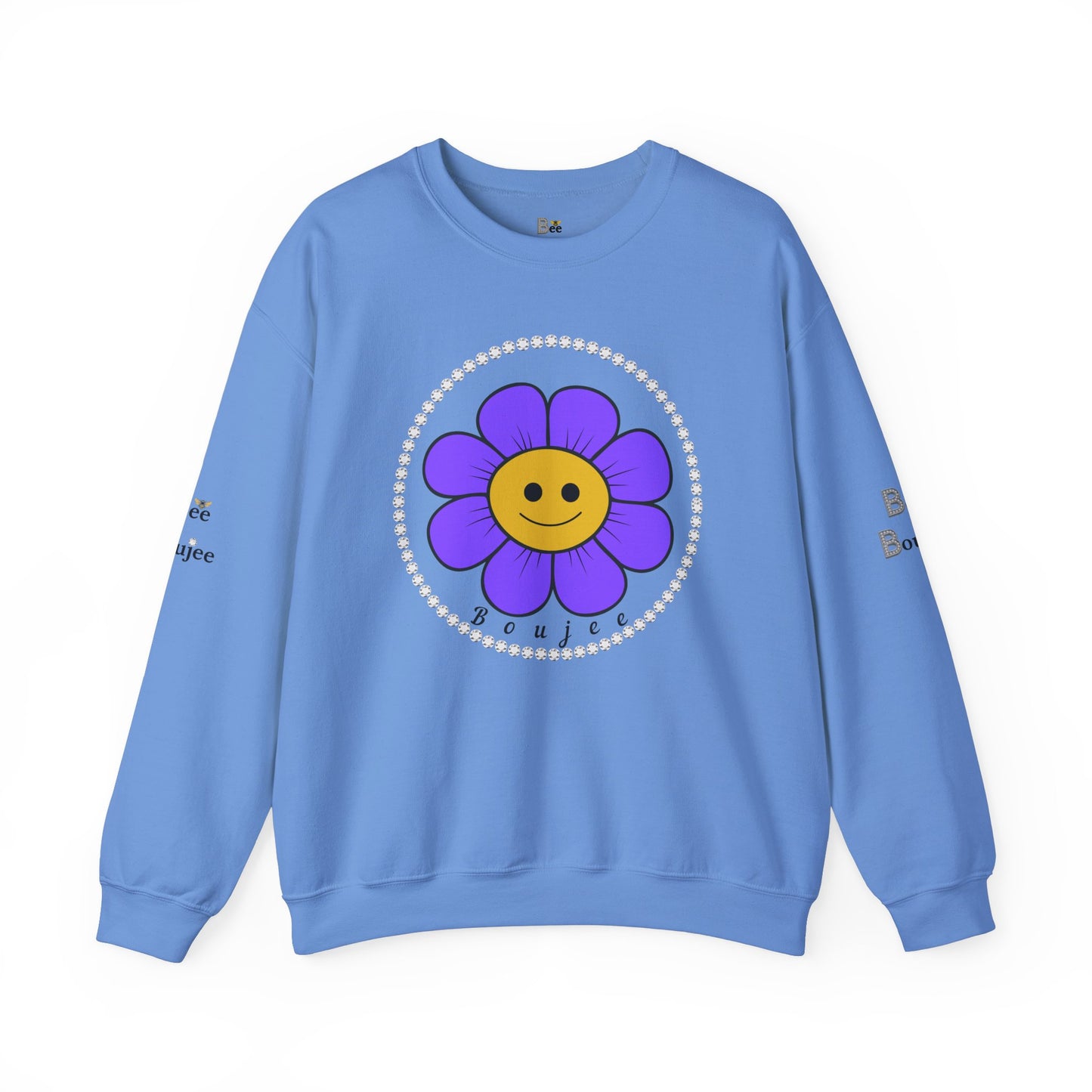Boujee Flower Smiley Face Purple Gold - Heavy Blend™ Light Colors Crewneck Sweatshirt