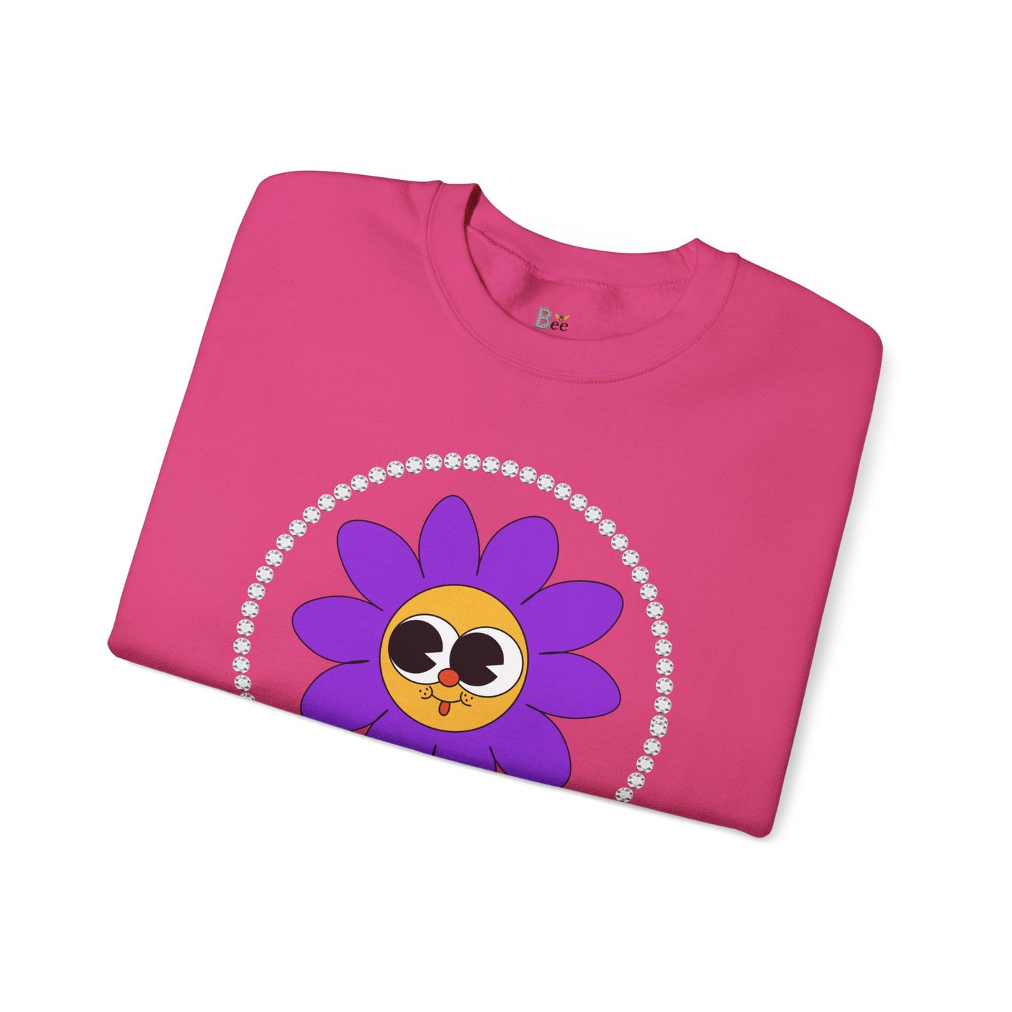 Boujee Flower Smiley Face Purple Gold Wide-Eyed - Heavy Blend™ Light Colors Crewneck Sweatshirt