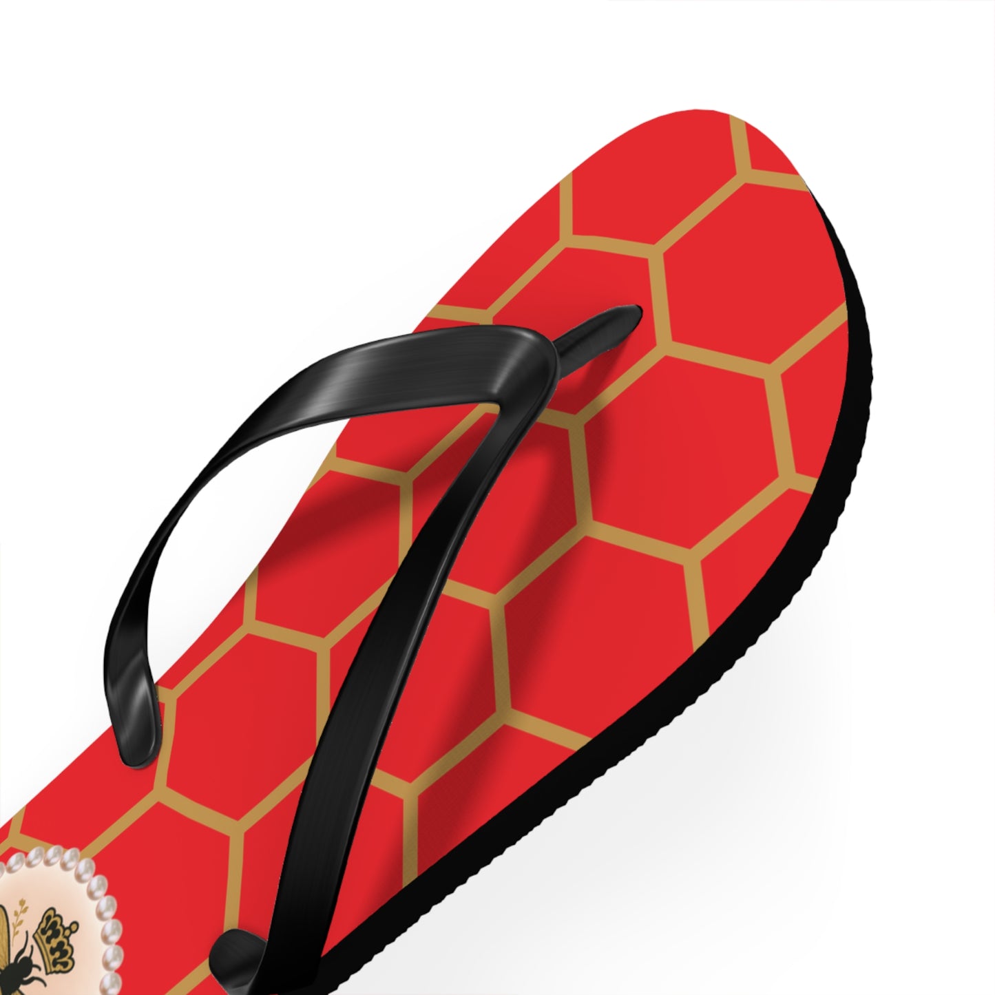 The Boujee Hive Flip Flops - RED Golden Honeycomb - MEDIUM