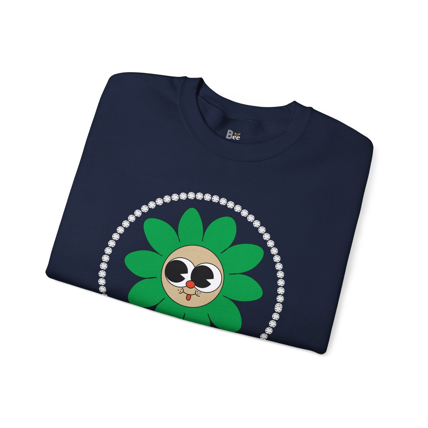 Boujee Flower Smiley Face Green Tan Wide-Eyed - Heavy Blend™ Dark Colors Crewneck Sweatshirt