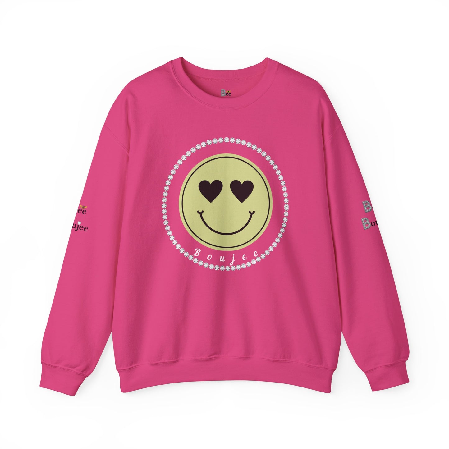 Boujee Smiley Face Heart Eyes Beige - Heavy Blend™ Light Colors Crewneck Sweatshirt