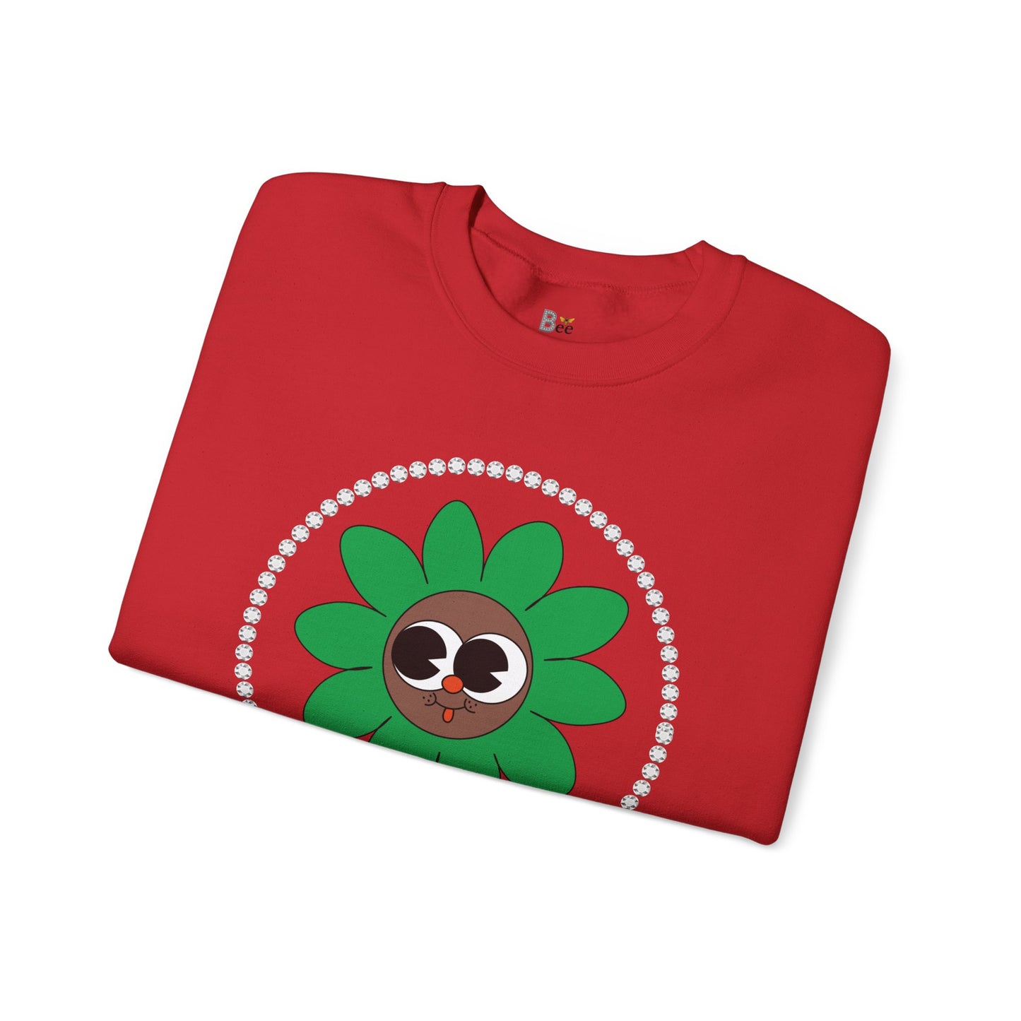 Boujee Flower Smiley Face Green Brown Wide-Eyed - Heavy Blend™ Light Colors Crewneck Sweatshirt