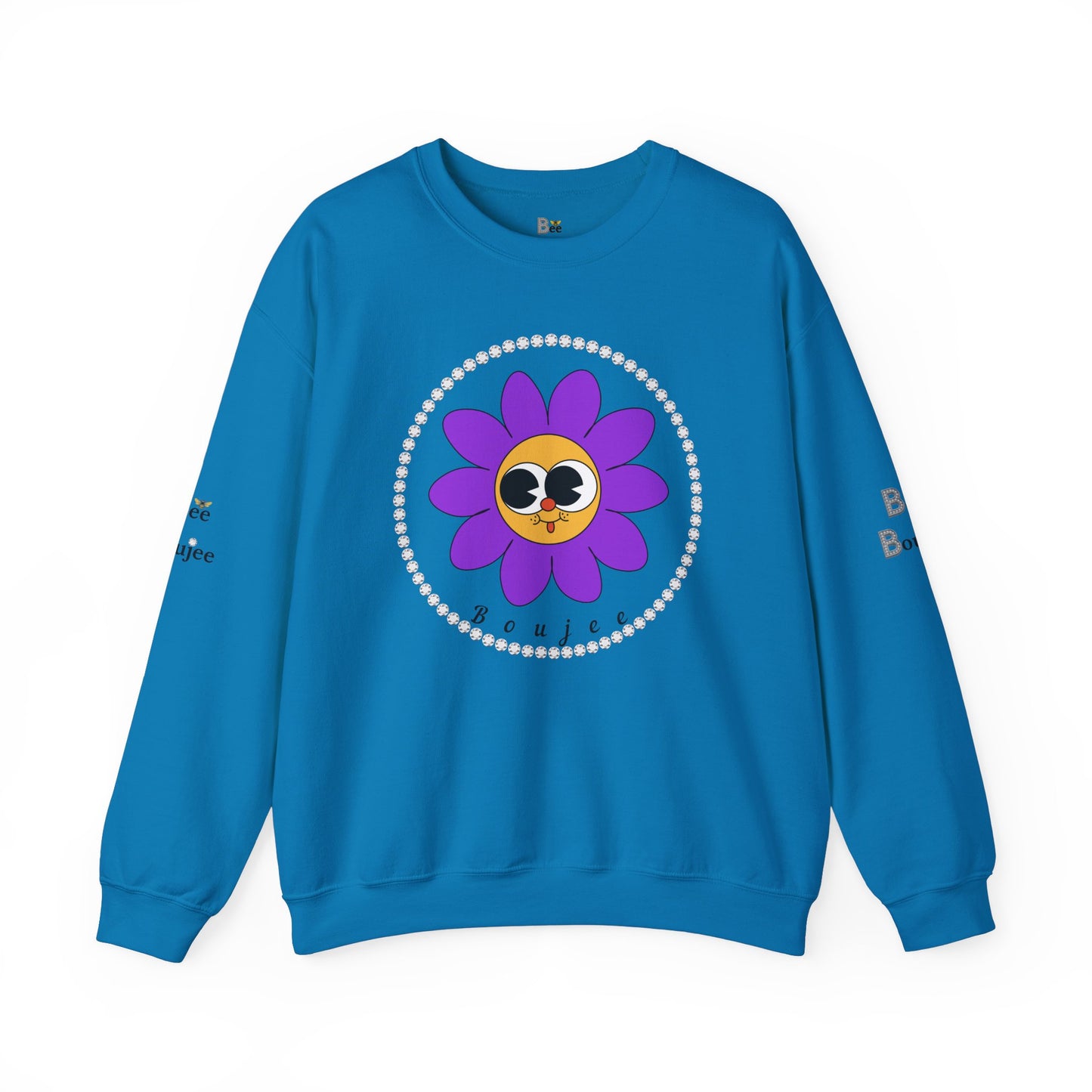 Boujee Flower Smiley Face Purple Gold Wide-Eyed - Heavy Blend™ Light Colors Crewneck Sweatshirt