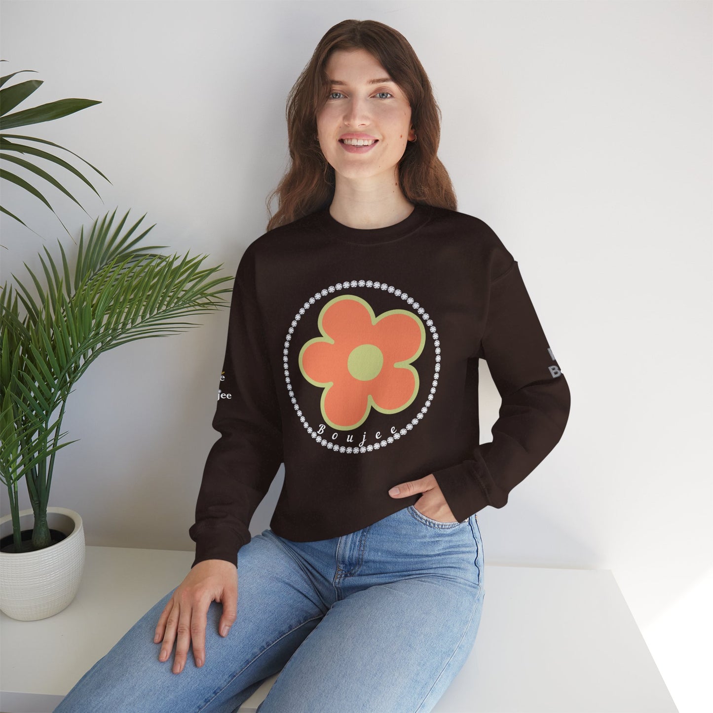 Boujee Flower Orange Green - Heavy Blend™ Dark Colors Crewneck Sweatshirt