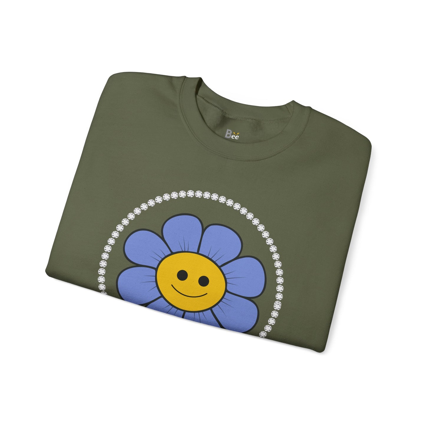 Boujee Flower Smiley Face Blue Gold - Heavy Blend™ Dark Colors Crewneck Sweatshirt