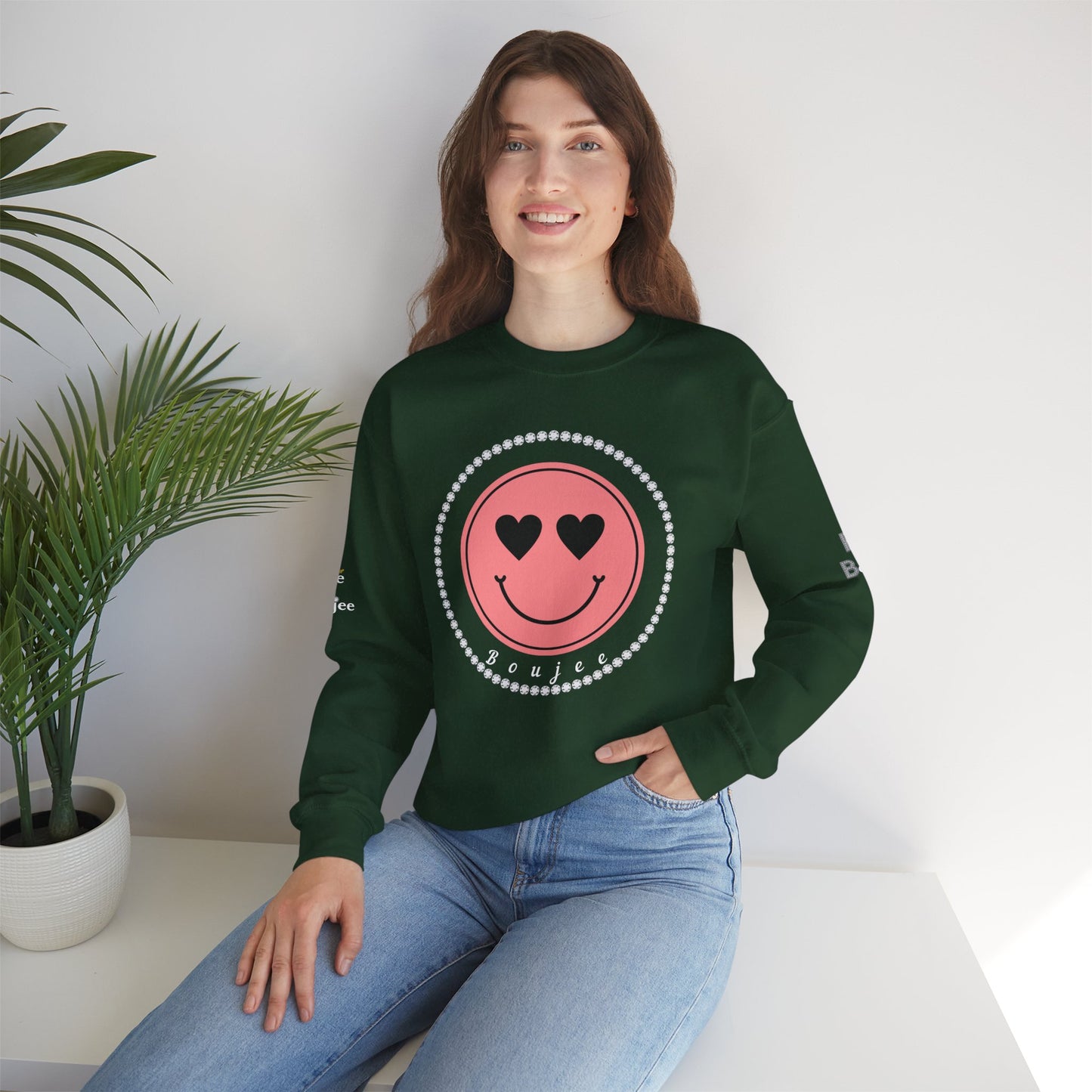 Boujee Smiley Face Pink Heart Eyes - Heavy Blend™ Dark Colors Crewneck Sweatshirt