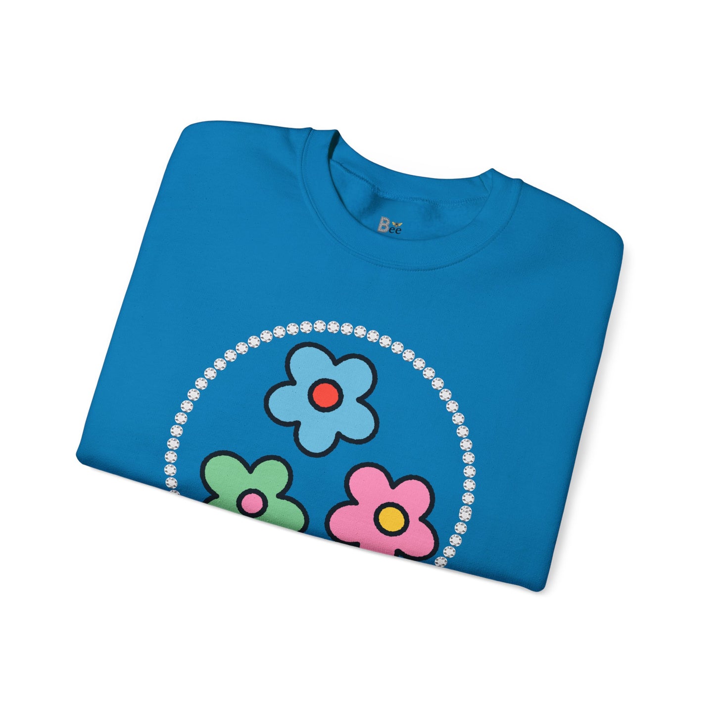 Boujee Mini Flowers Blue Pink Green - Heavy Blend™ Light Colors Crewneck Sweatshirt