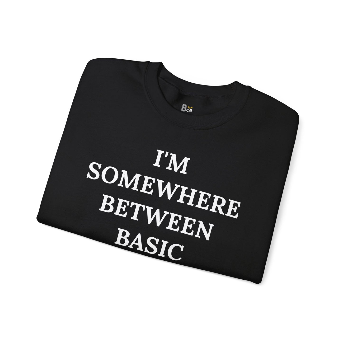 I'm Somewhere Between Basic & Boujee - Heavy Blend™ Dark Colors Crewneck Sweatshirt