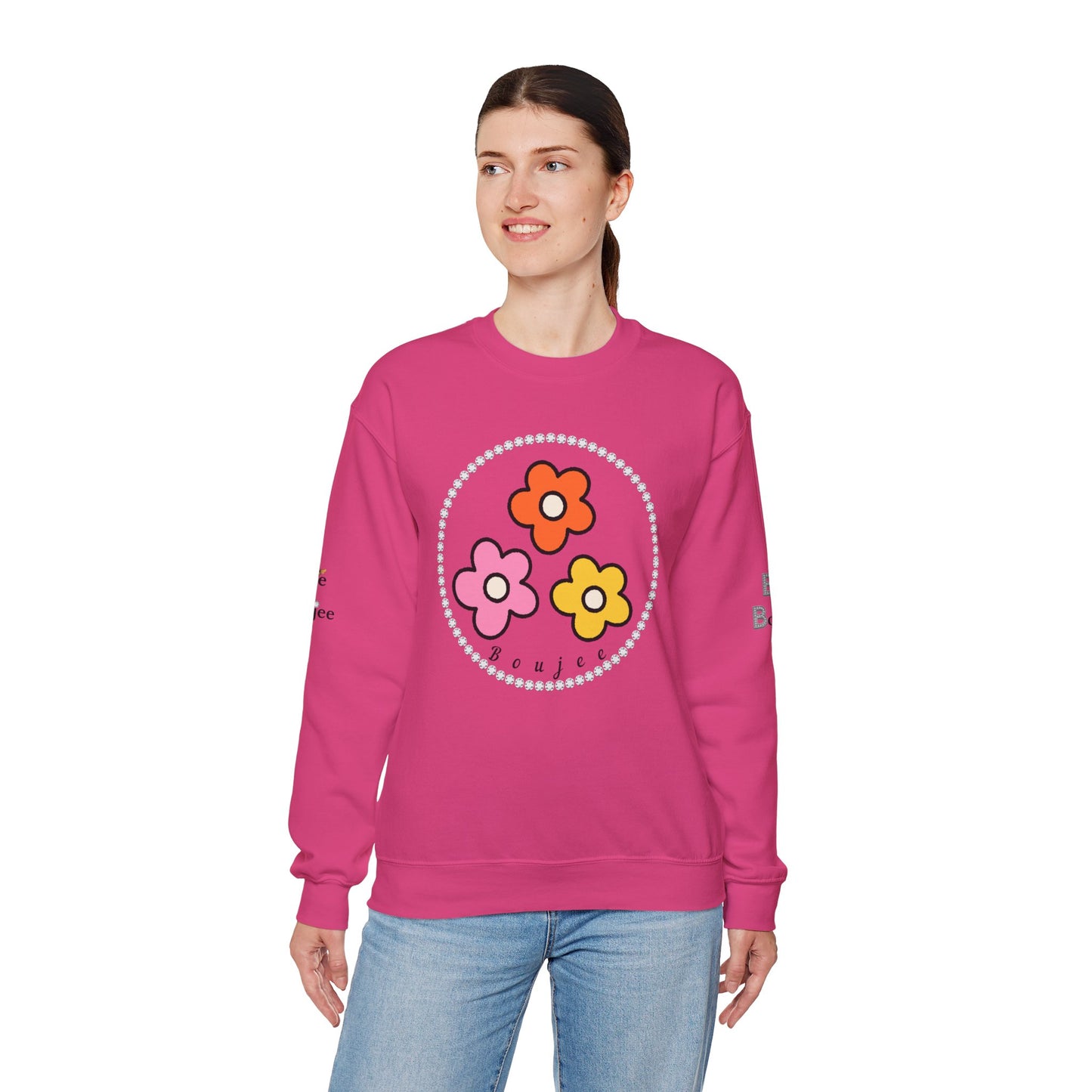 Boujee Mini Flowers Pink Orange Yellow - Heavy Blend™ Light Colors Crewneck Sweatshirt