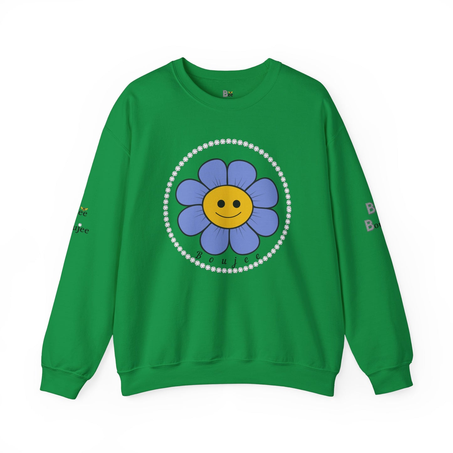 Boujee Flower Smiley Face Blue Gold - Heavy Blend™ Light Colors Crewneck Sweatshirt