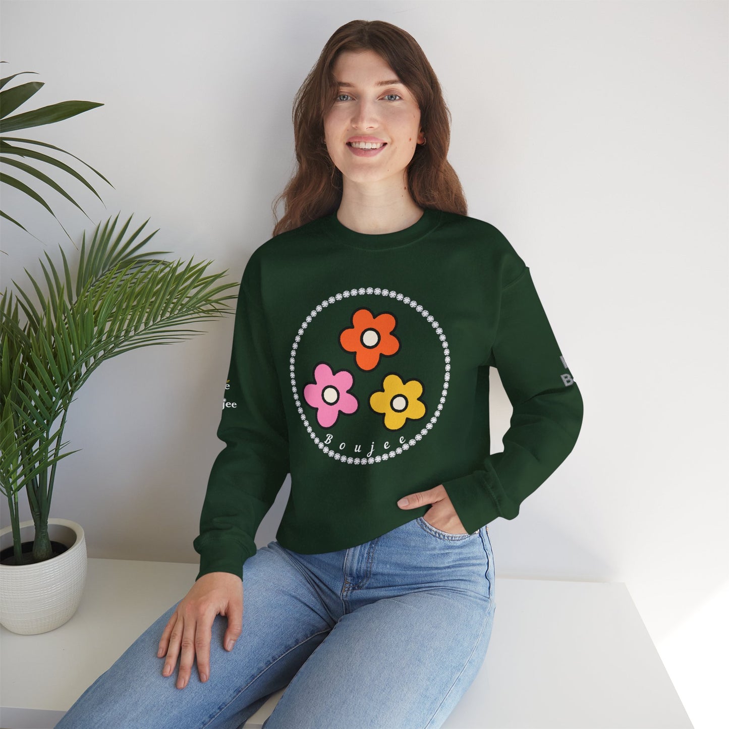 Boujee Mini Flowers Pink Orange Yellow in Diamonds Heavy Blend™ Dark Colors Crewneck Sweatshirt