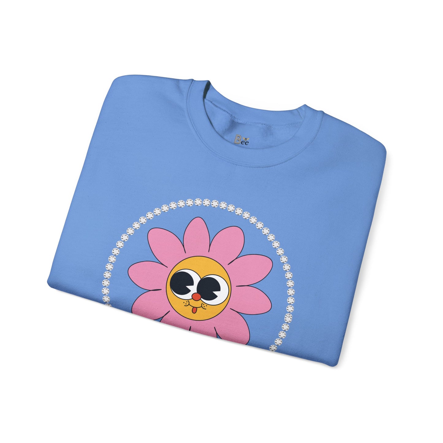 Boujee Flower Smiley Face Pink Gold Wide-Eyed - Heavy Blend™ Light Colors Crewneck Sweatshirt