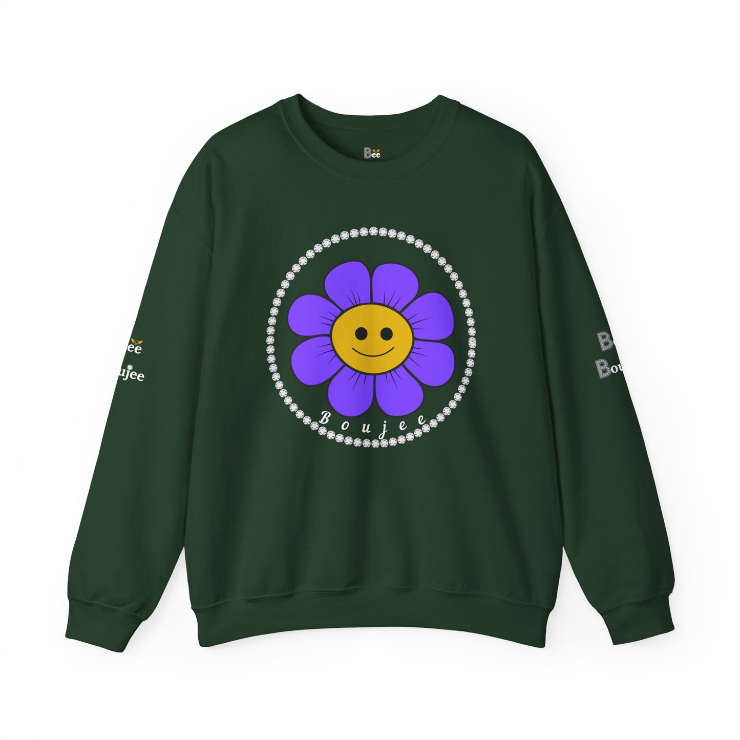 Boujee Flower Smiley Face Purple Gold - Heavy Blend™ Dark Colors Crewneck Sweatshirt