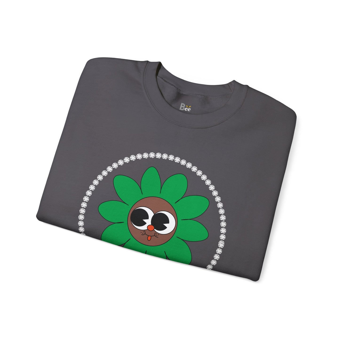 Boujee Flower Smiley Face Green Brown Wide-Eyed - Heavy Blend™ Dark Colors Crewneck Sweatshirt