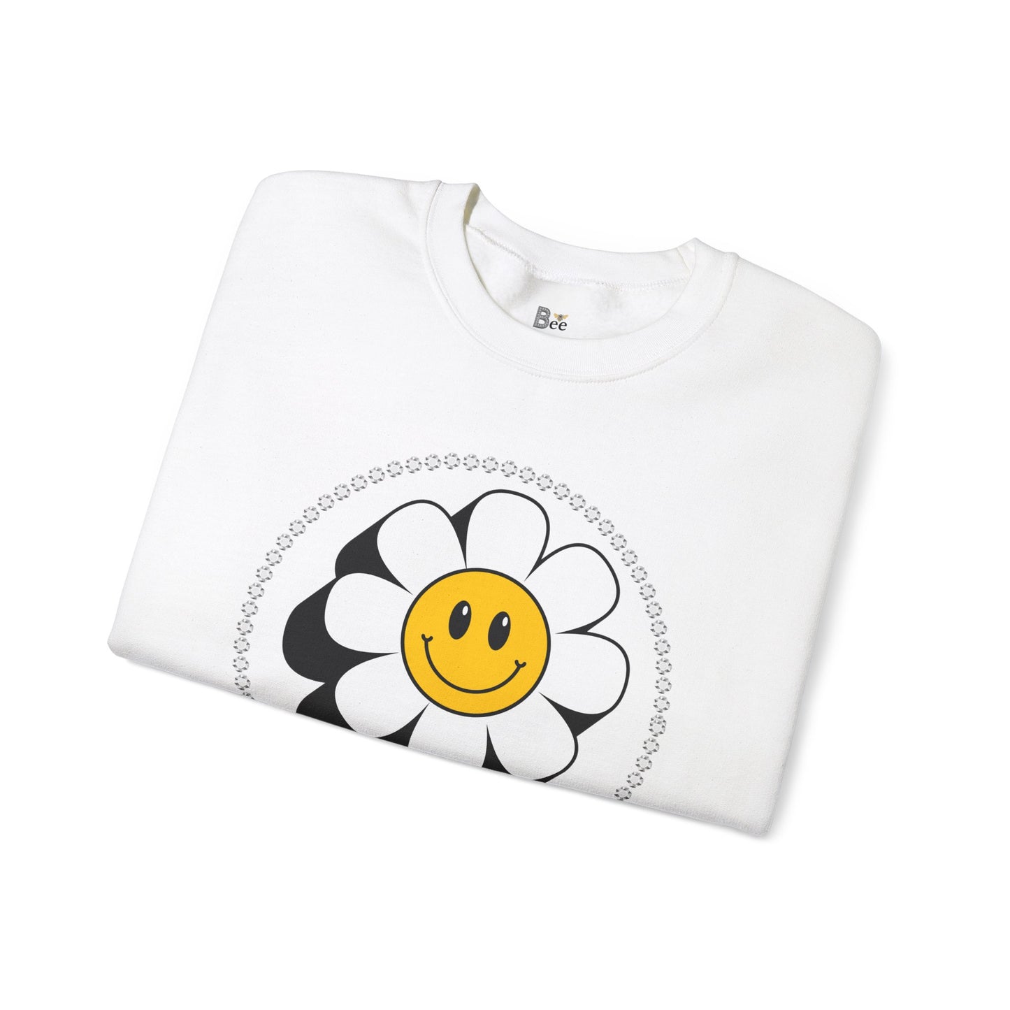 Boujee Flower Smiley Face White Gold - Heavy Blend™ Light Colors Crewneck Sweatshirt