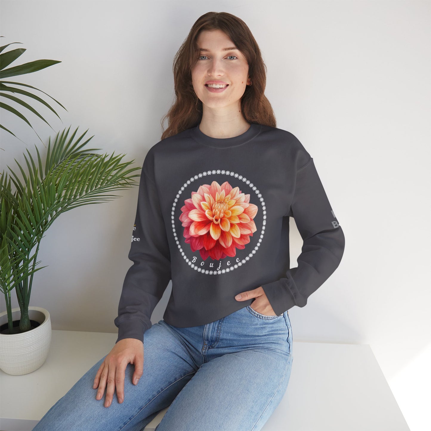 Boujee Flower Pink Yellow - Heavy Blend™ Dark Colors Crewneck Sweatshirt