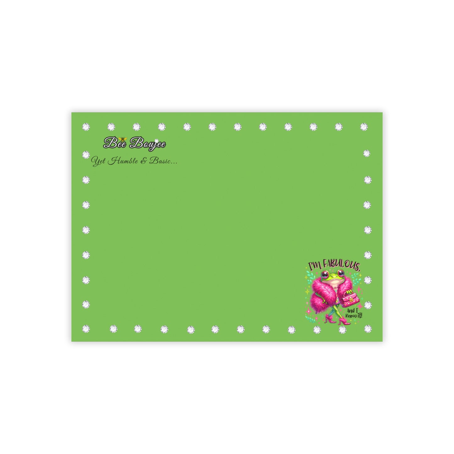 Bee Boujee DIAMONDS Fabulous Froggie - Post-it® Note Pad GREEN 8x6