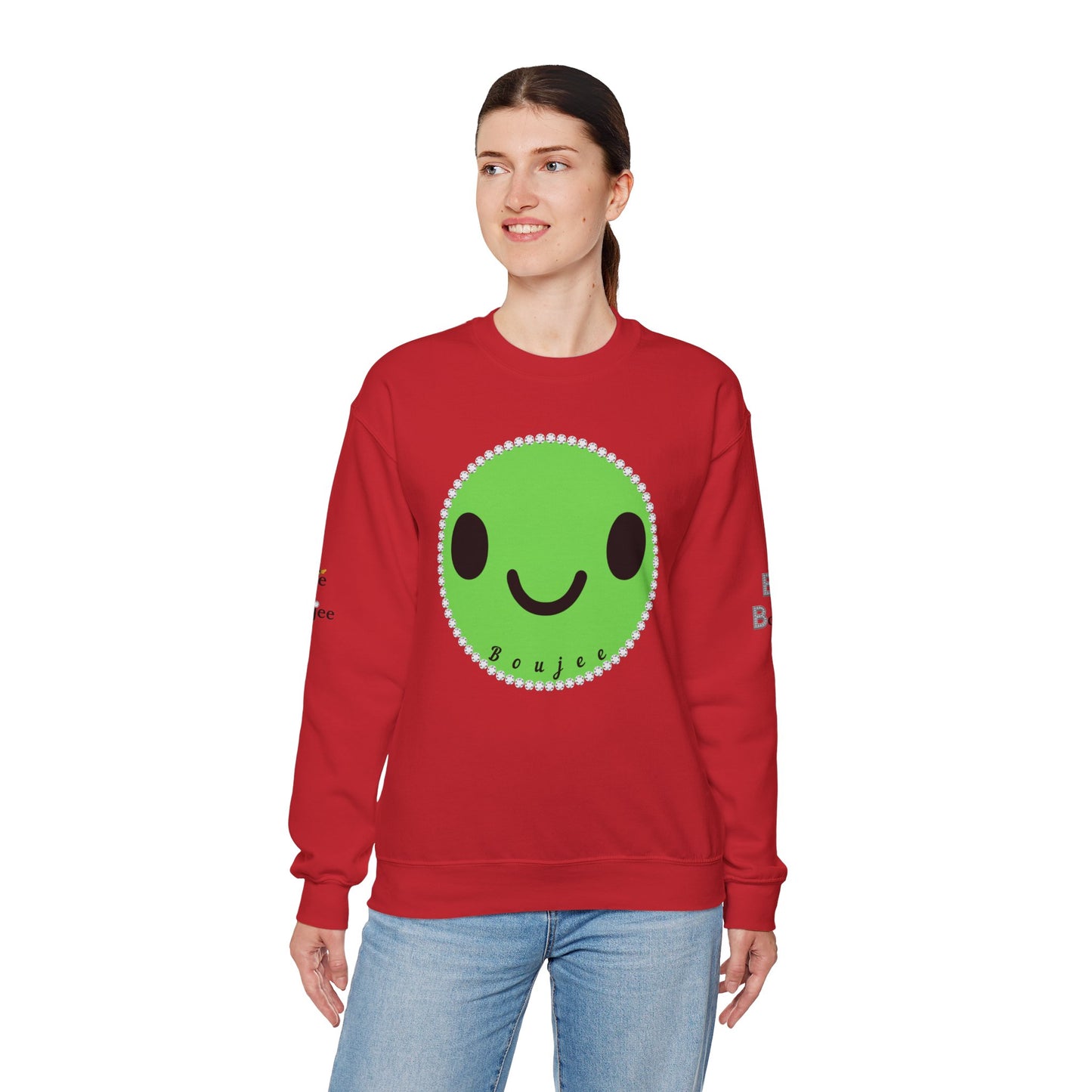 Boujee Smiley Face Green - Heavy Blend™ Light Colors Crewneck Sweatshirt