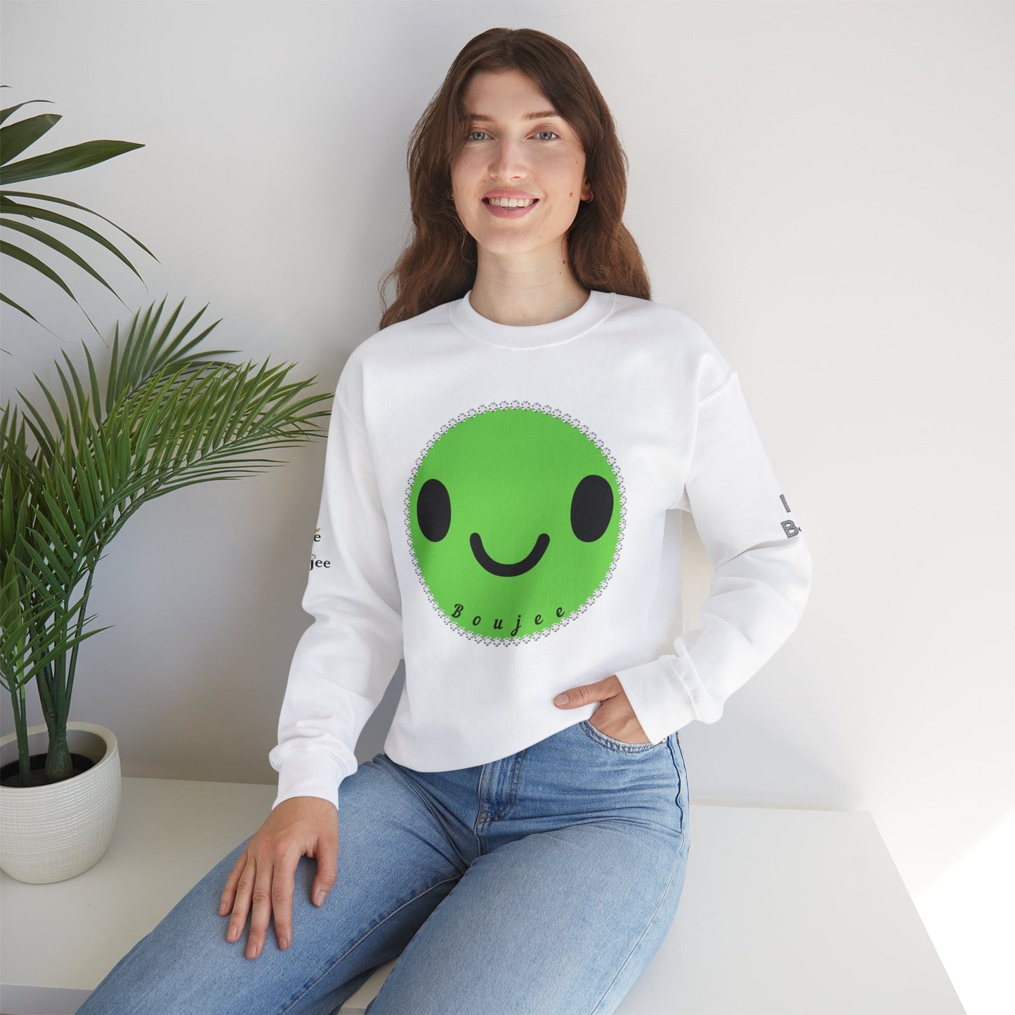 Boujee Smiley Face Green - Heavy Blend™ Light Colors Crewneck Sweatshirt