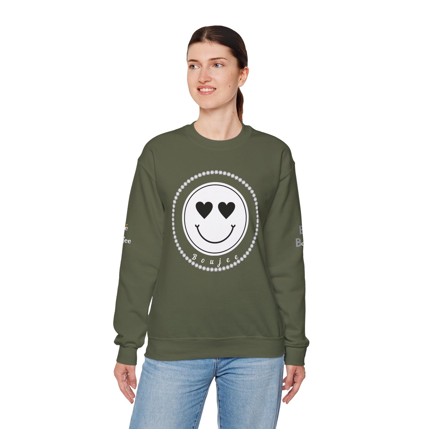 Boujee Smiley Face White Heart Eyes - Heavy Blend™ Dark Colors Crewneck Sweatshirt