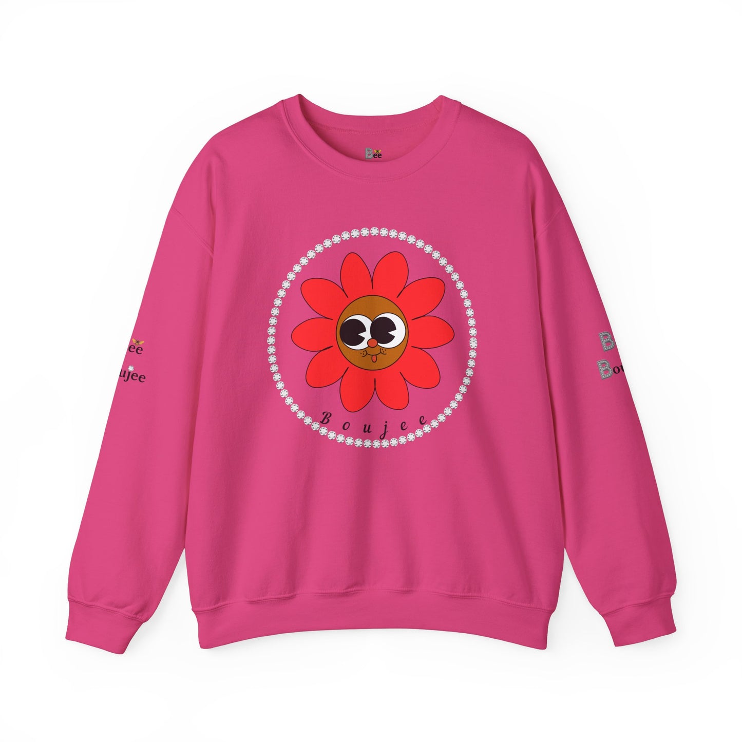 Boujee Flower Smiley Face Red Brown Wide-Eyed - Heavy Blend™ Light Colors Crewneck Sweatshirt