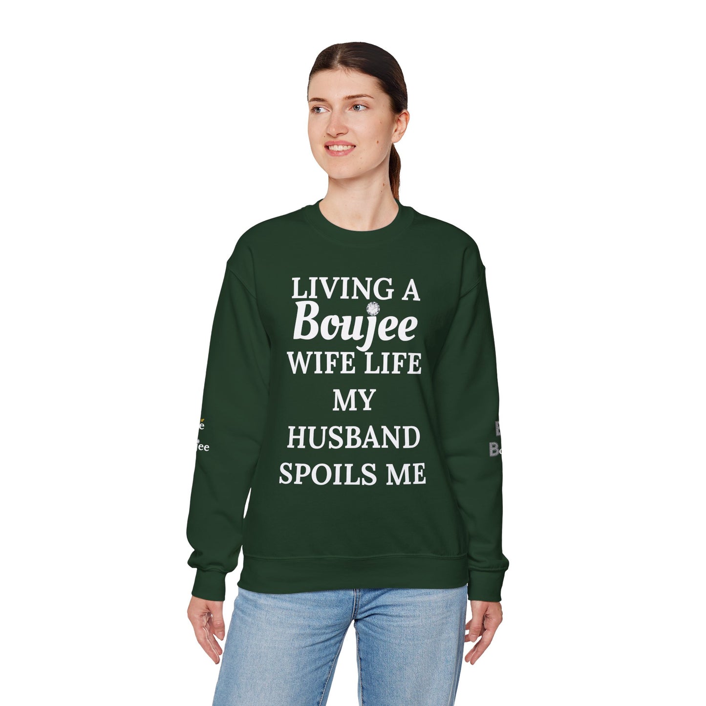 Living a Boujee Wife Life My Husband Spoils Me - Heavy Blend™ Dark Colors Crewneck Sweatshirt