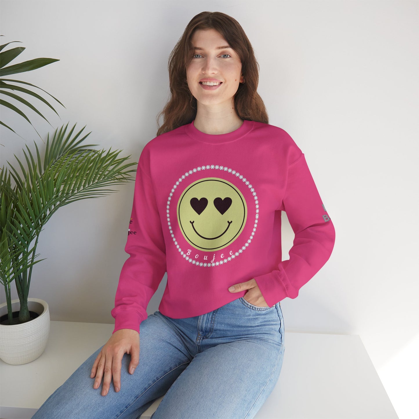 Boujee Smiley Face Heart Eyes Beige - Heavy Blend™ Light Colors Crewneck Sweatshirt