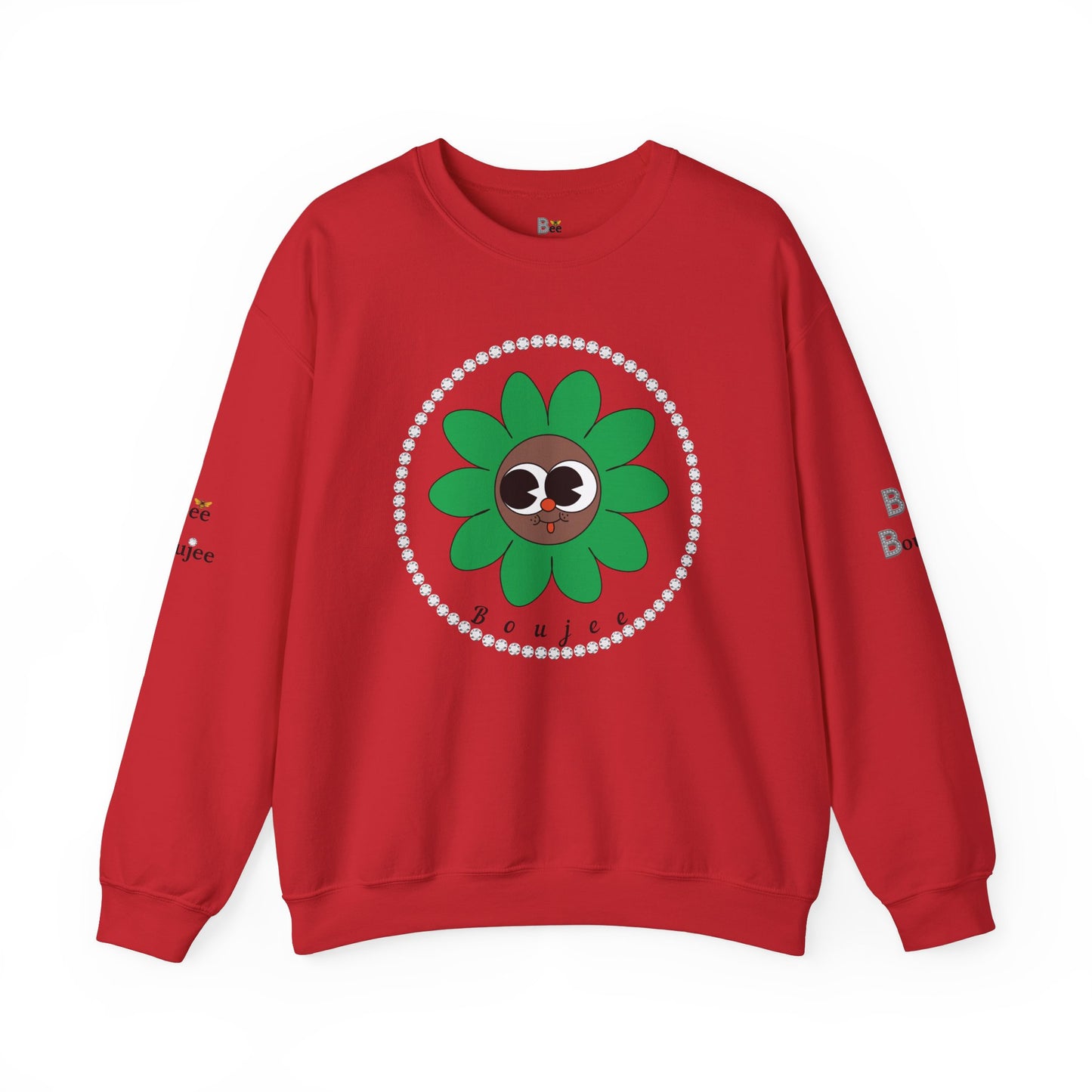 Boujee Flower Smiley Face Green Brown Wide-Eyed - Heavy Blend™ Light Colors Crewneck Sweatshirt
