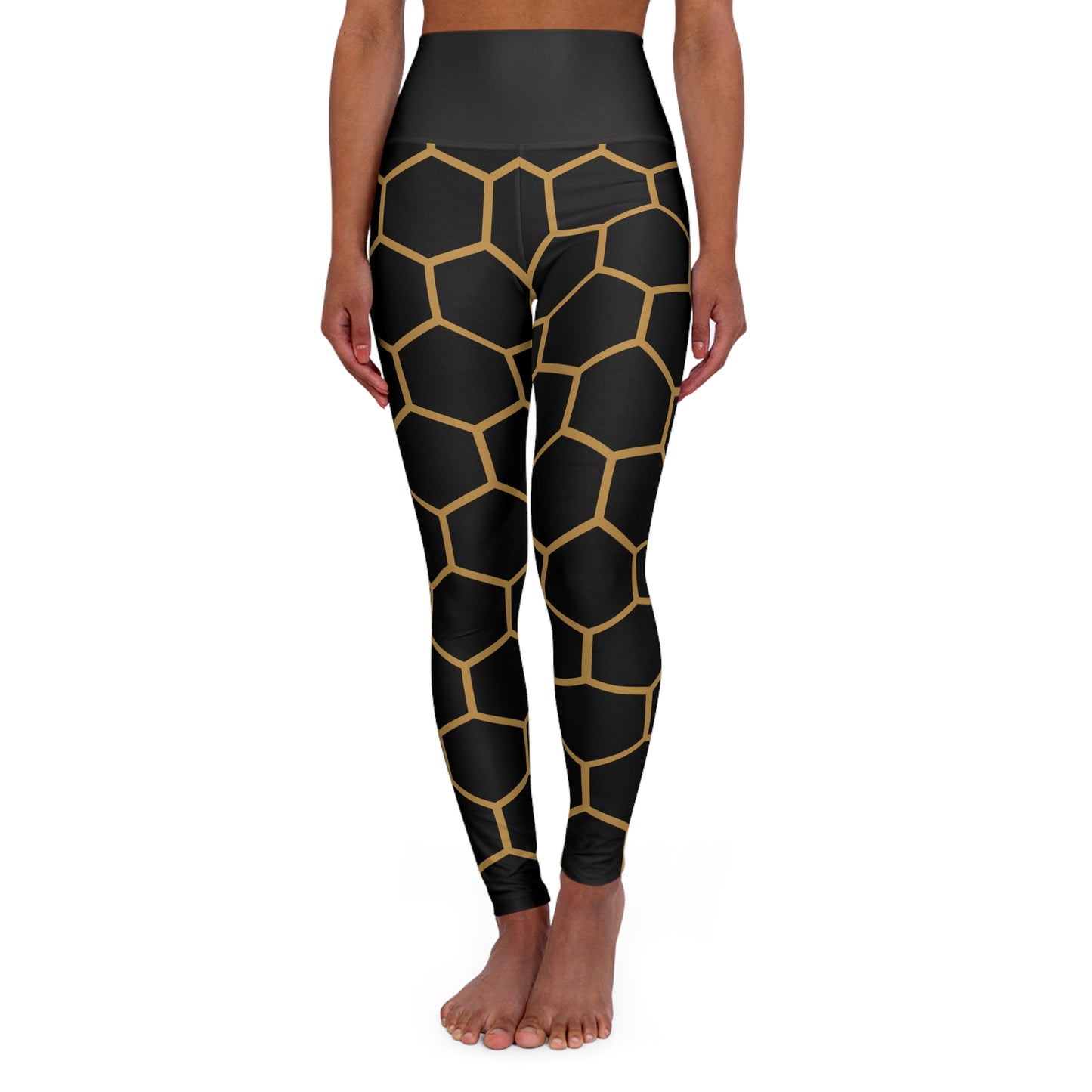 "The Boujee Hive" Stylish High Waisted Yoga Leggings with Honeycomb Print - MEDIUM