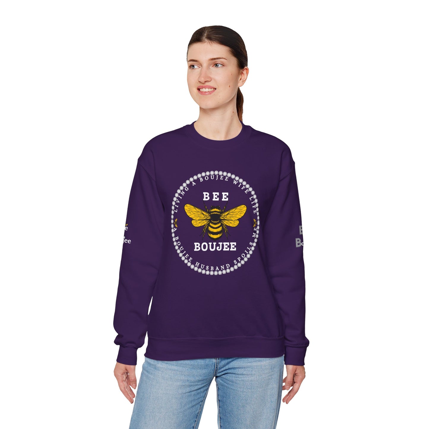 Living A Boujee Wife Life A Boujee Husband Spoils Me - Heavy Blend™ Dark Colors Crewneck Sweatshirt