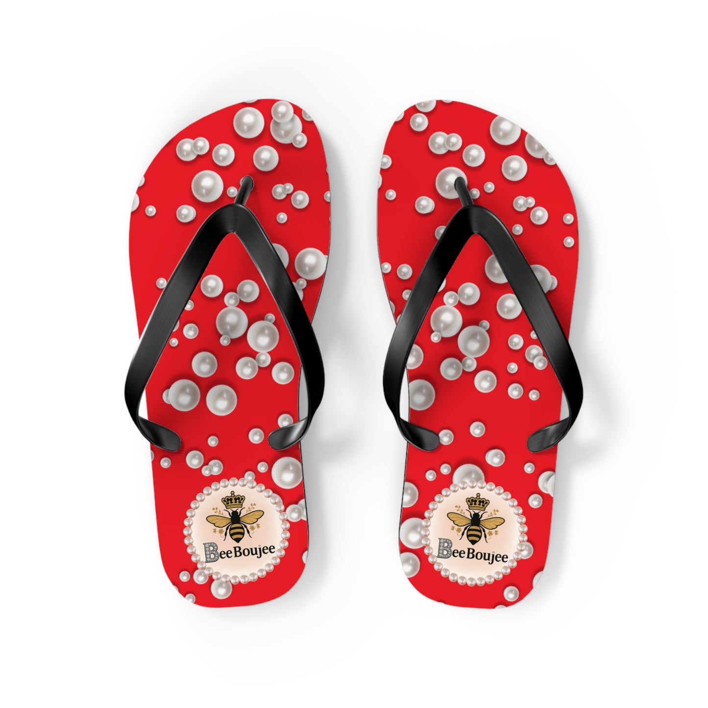 Bee Boujee Flip Flops - RED in Sea of Pearls - MEDIUM